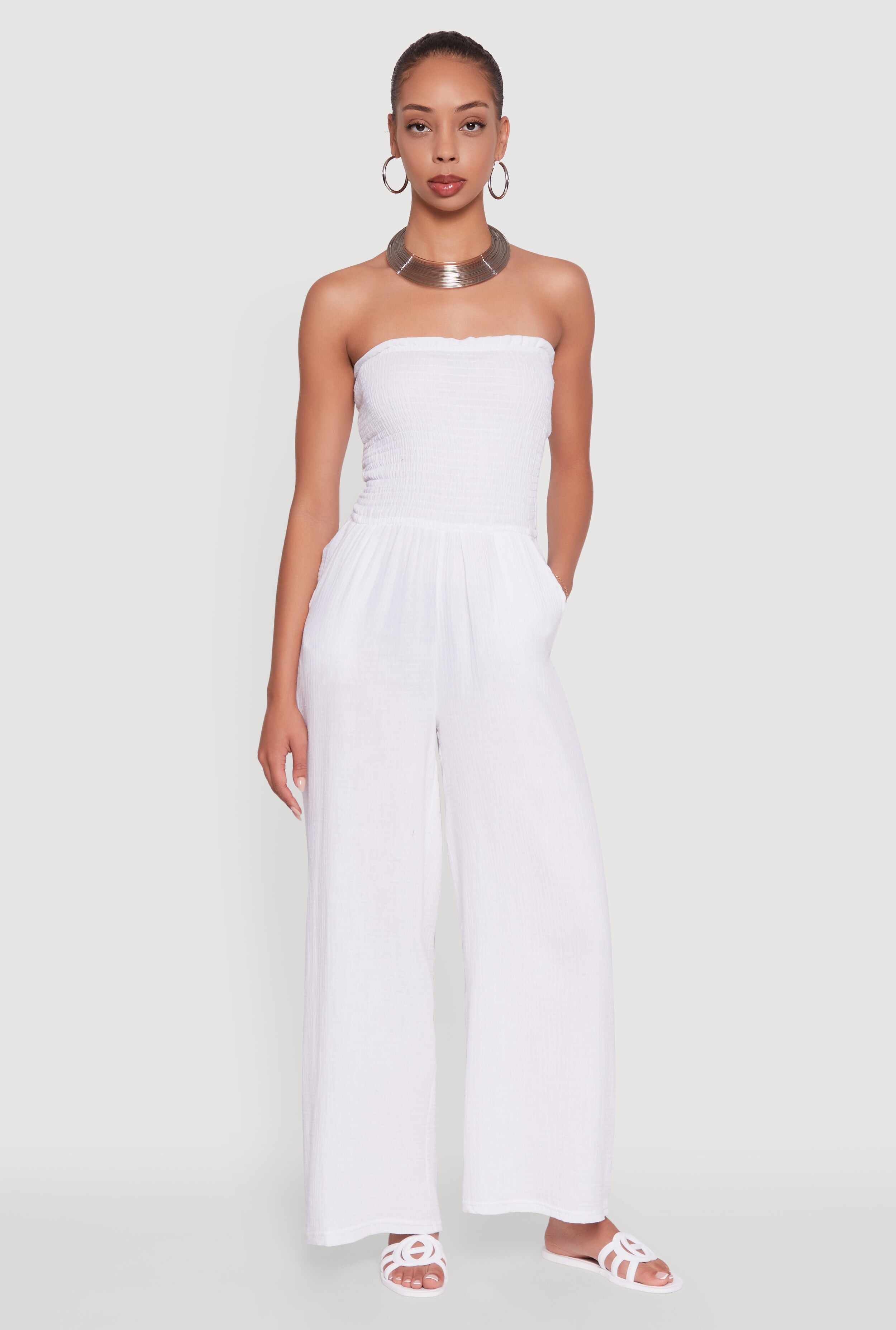 Smocked Tube Wide Leg Jumpsuit