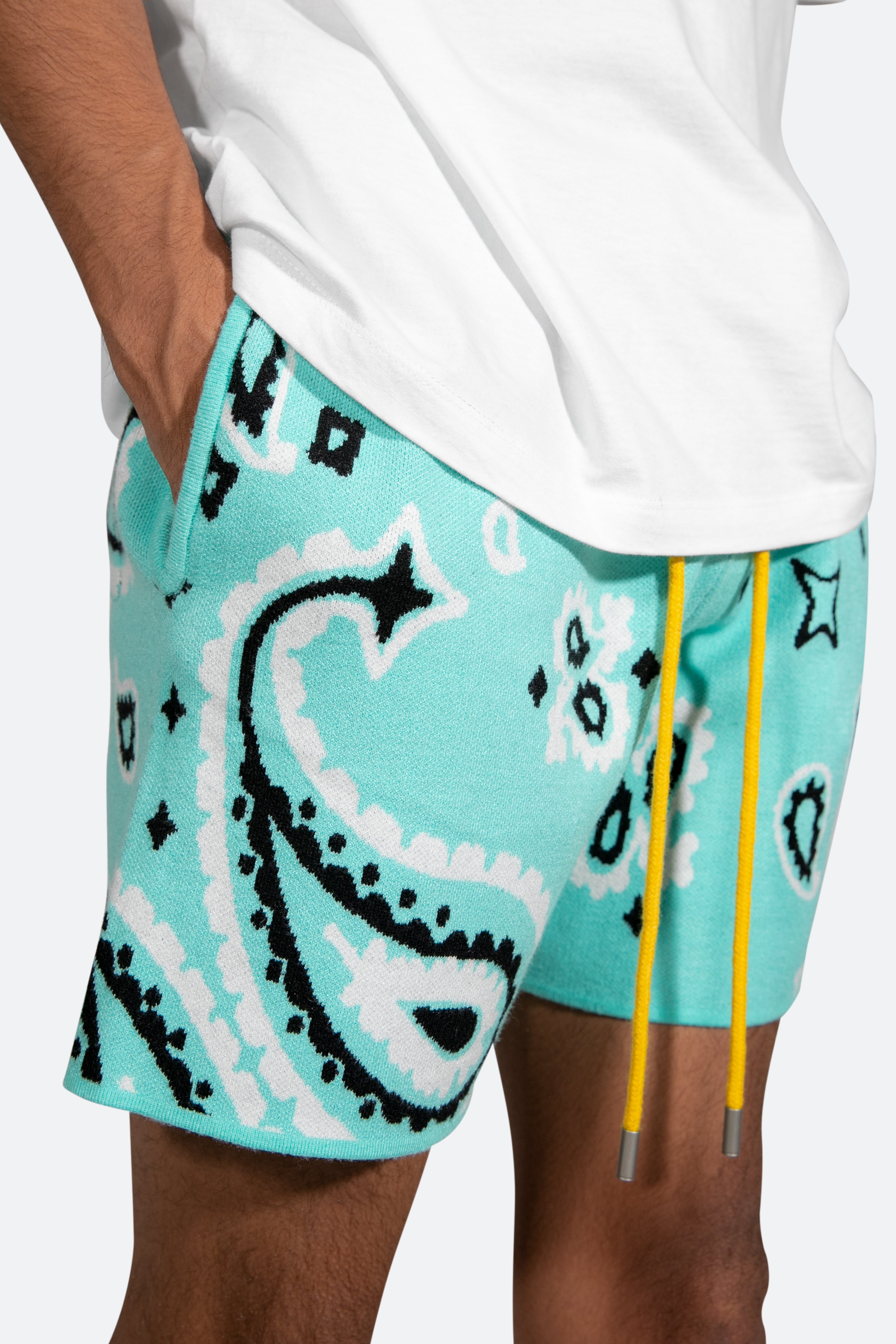 Paisley Knit Shorts - Teal