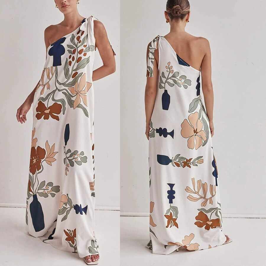 Printed One-Shoulder Maxi Dress