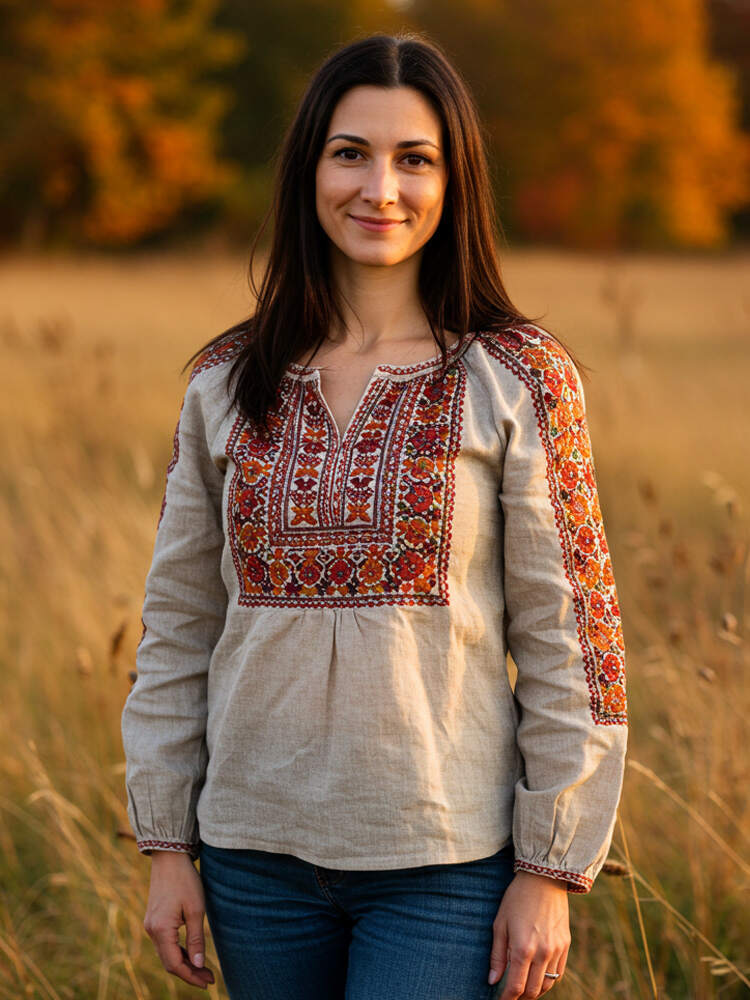 Women's Vintage Bohemian Embroidered Print Shirt