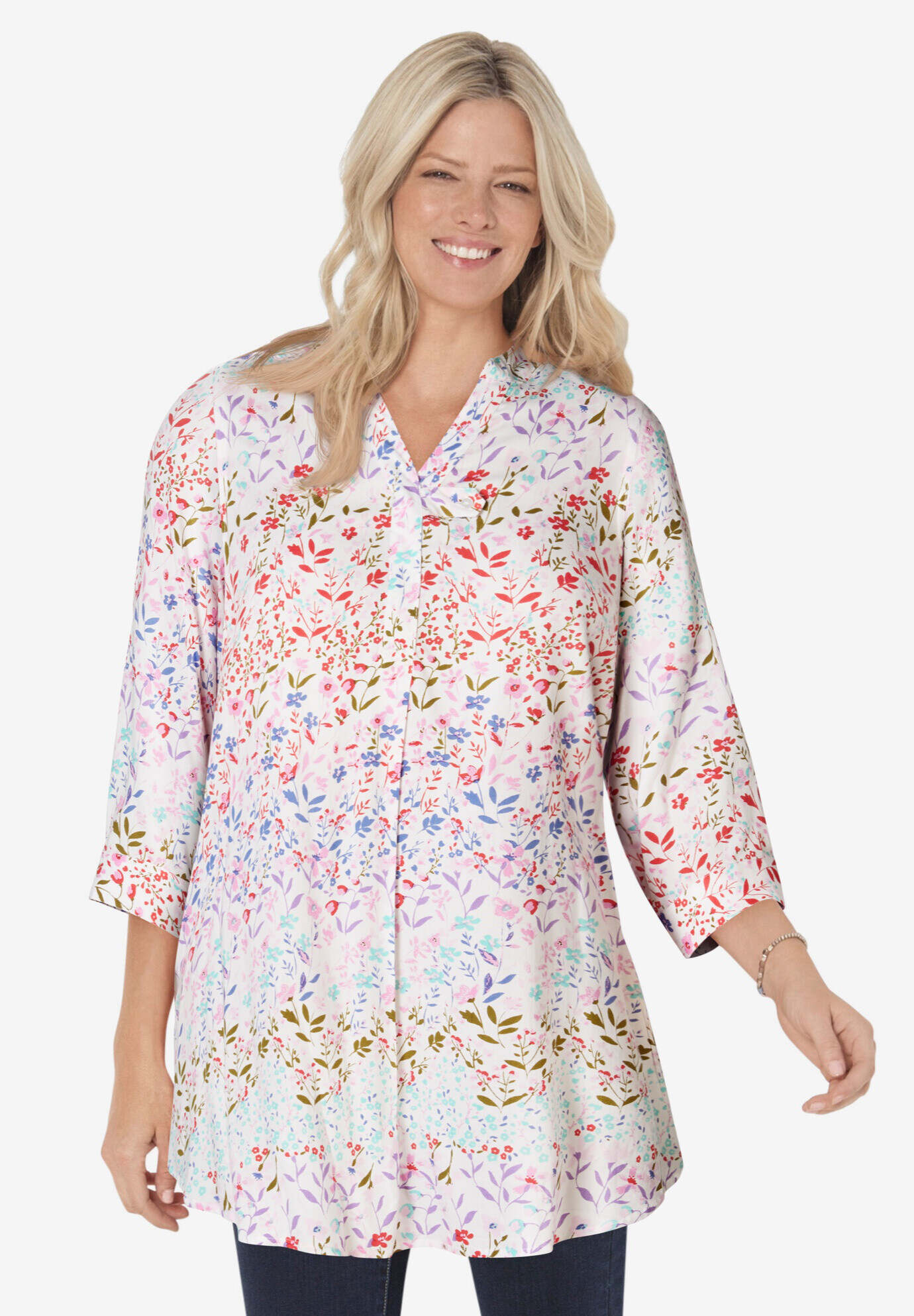 Three-Quarter Sleeve Tab-Front Tunic