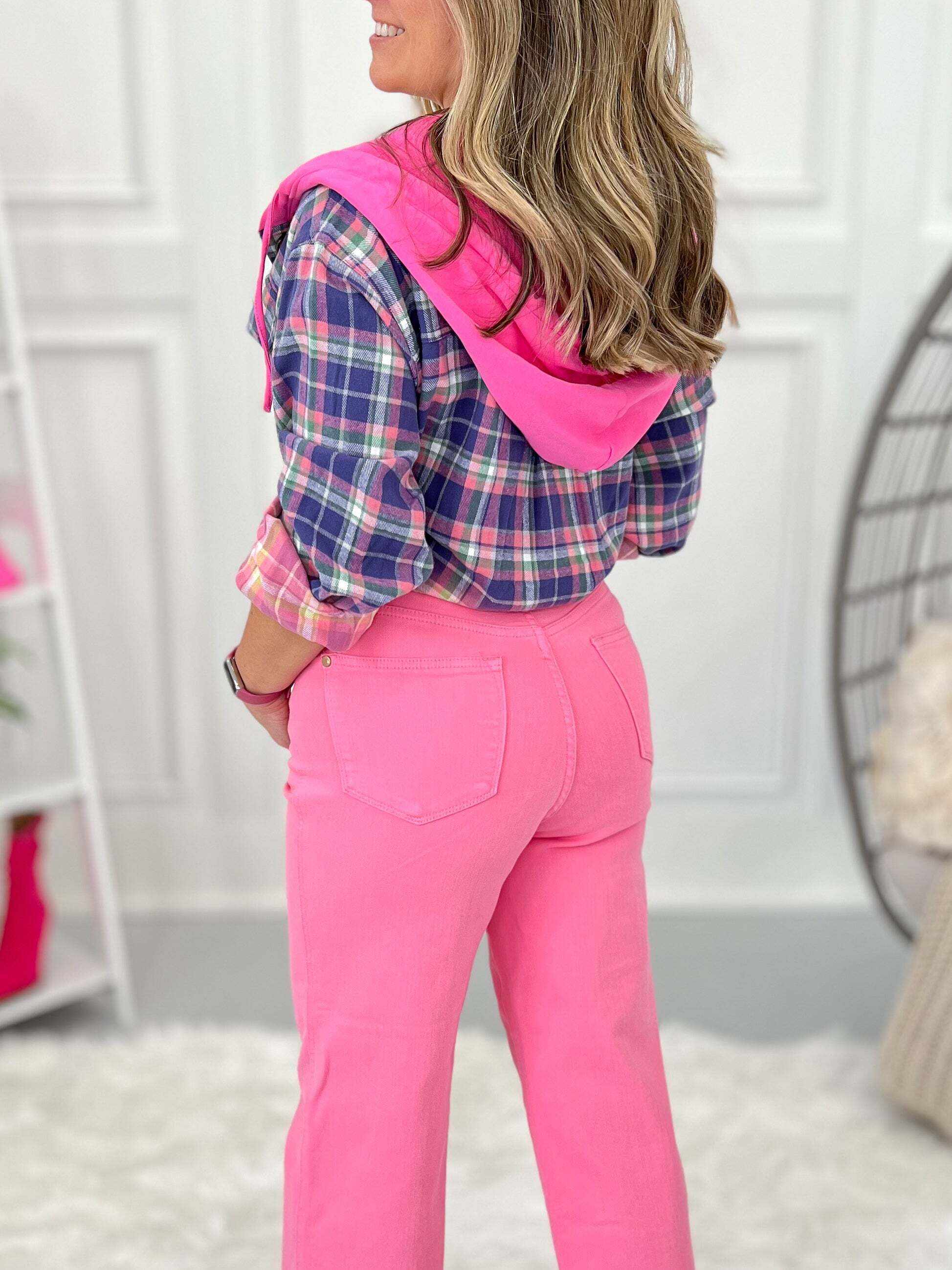 Christmas - Pink Dyed Tummy Control Cropped Wide Jeans - Final Sale