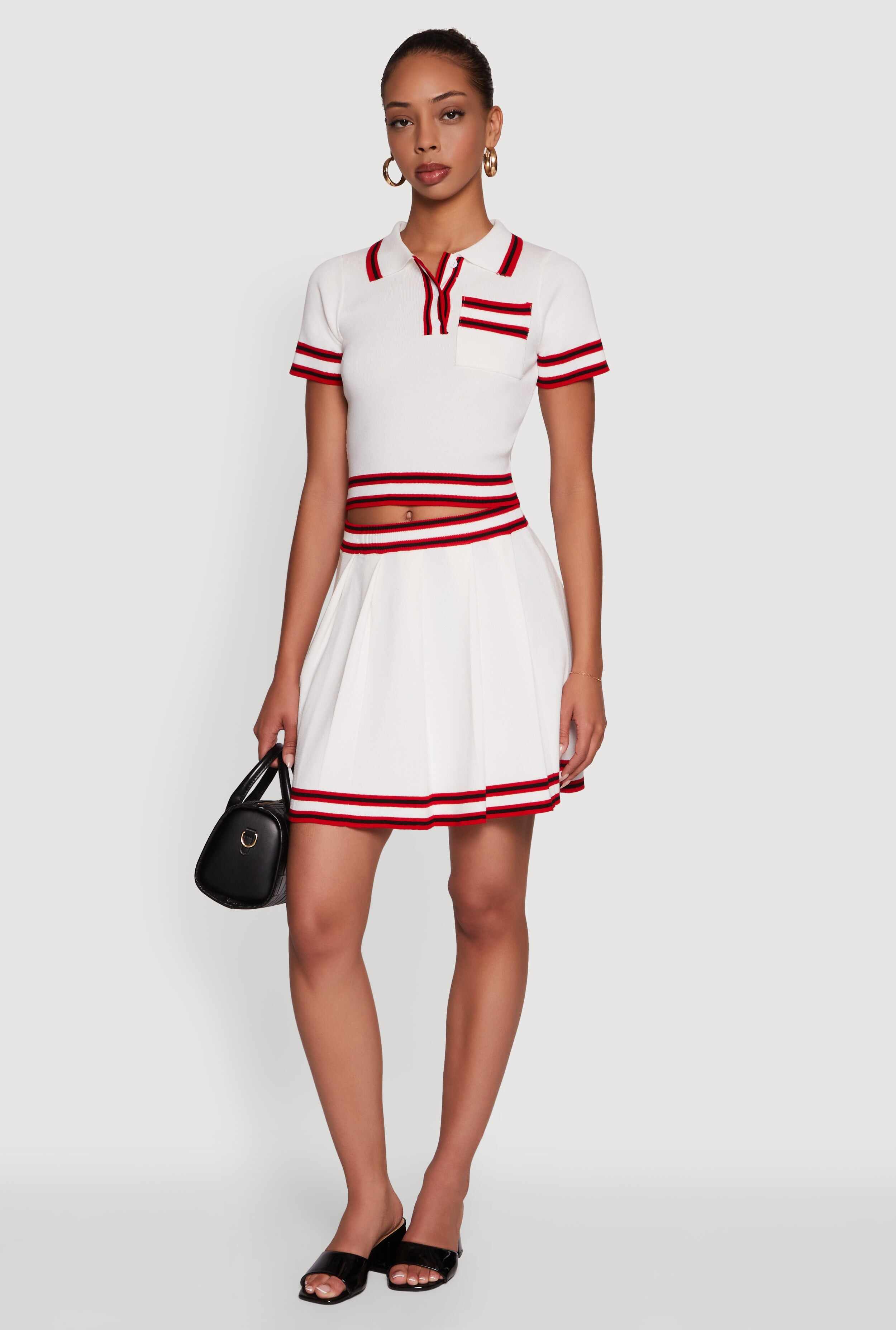 Daisy High Waisted Pleated Skirt with Varsity Stripe Detail
