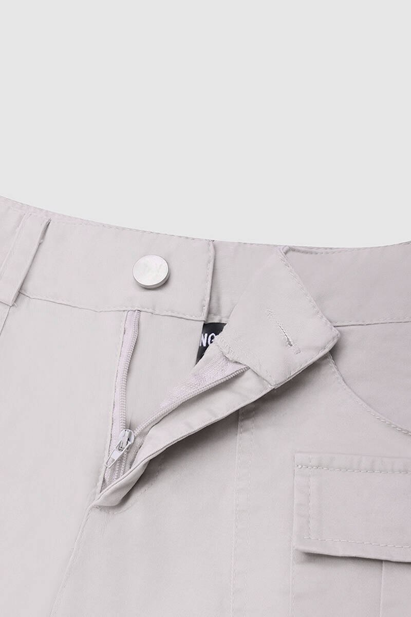 Flap Pocket Roll Tab Hem Mid Waist Shorts