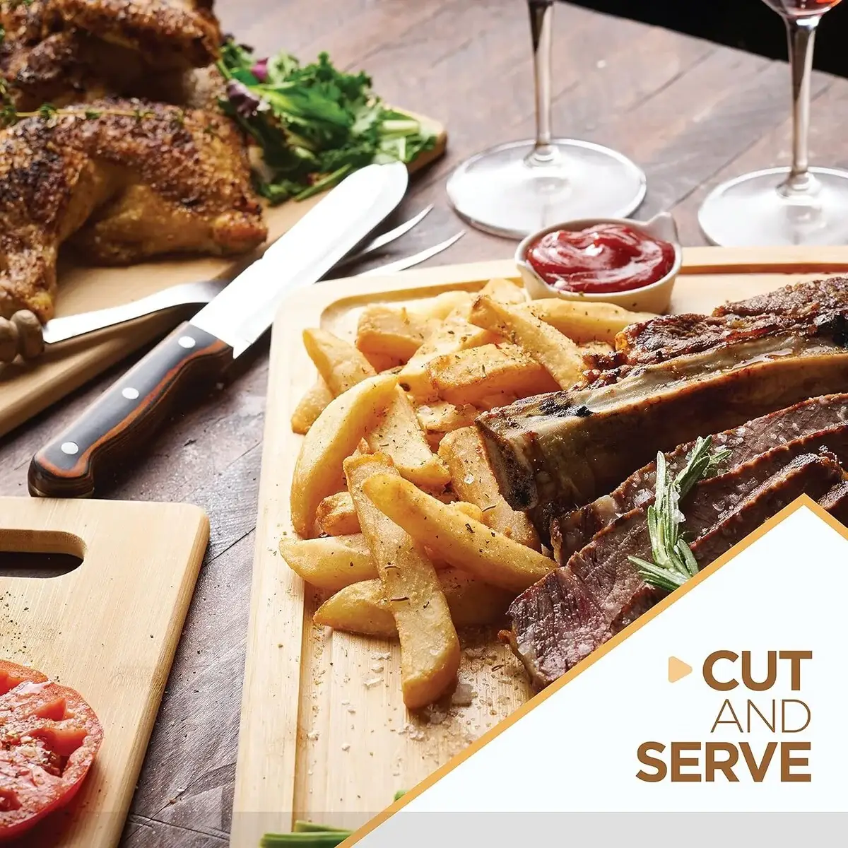 Bamboo Cutting Board Set - Wooden cutting board, Assorted Sizes of Bamboo Wood Cutting Boards & Chopping Board for Kitchen