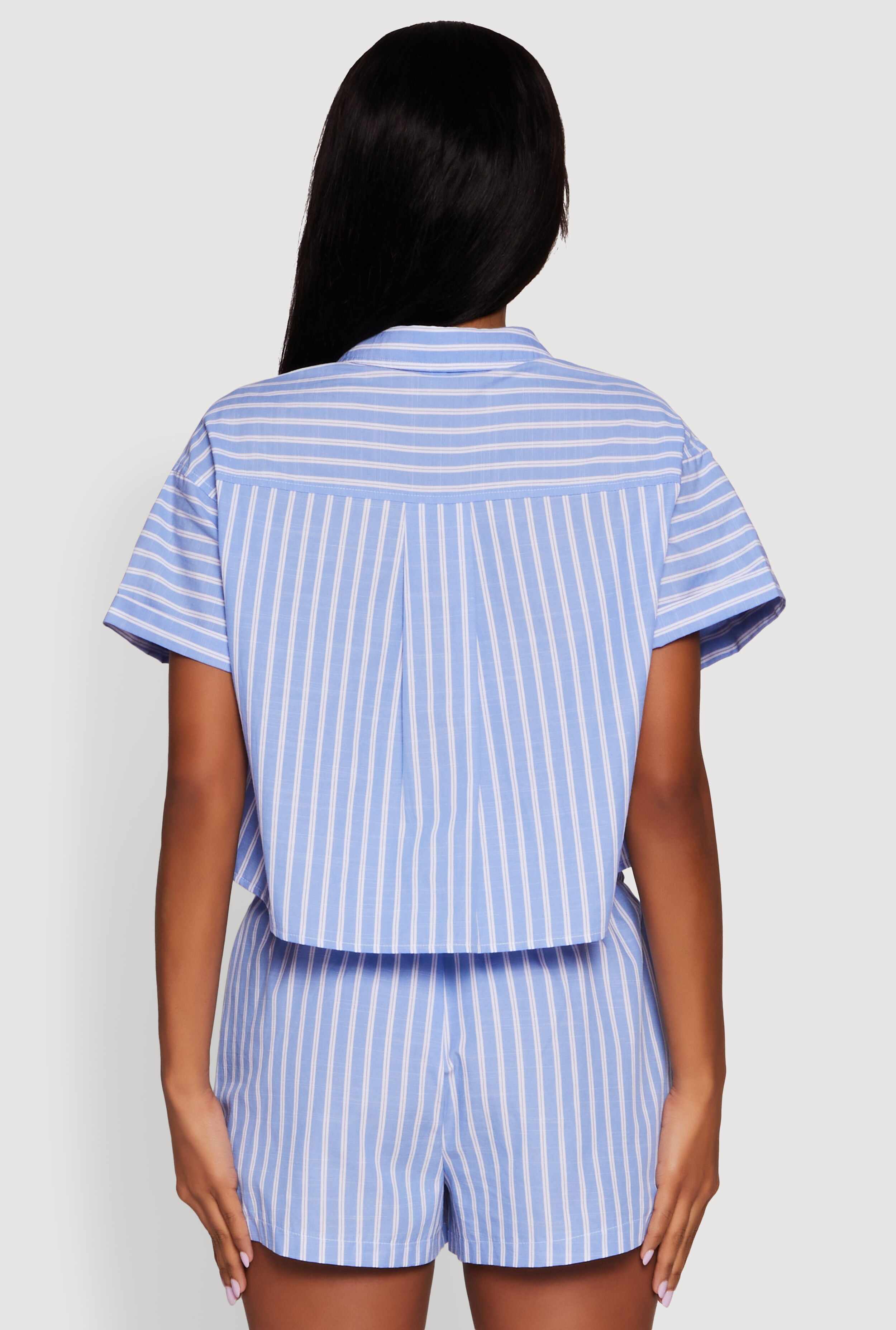 Iris Striped Boxy Button Front Cropped Shirt