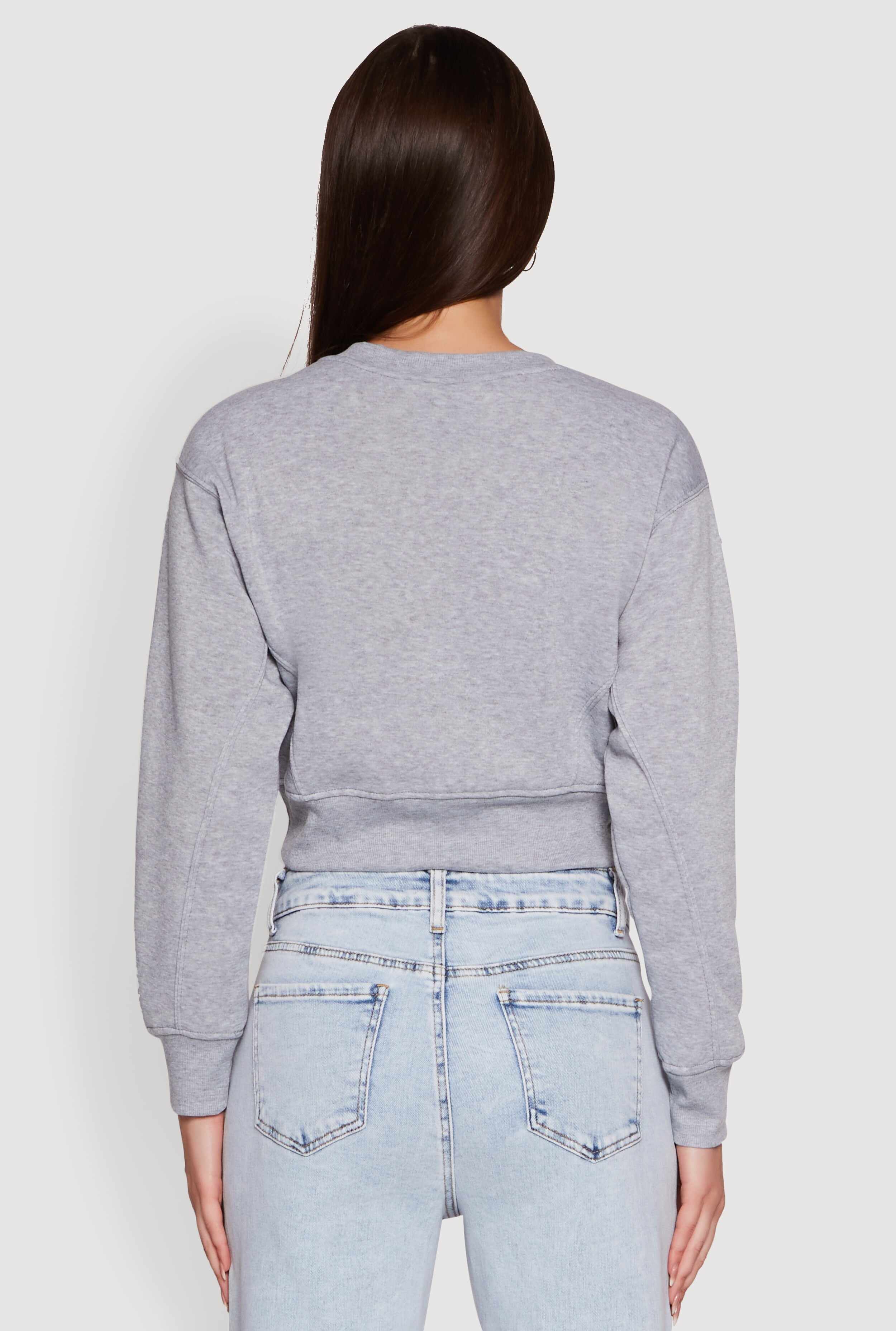 Fleece Lined V-Neck Crop Sweatshirt