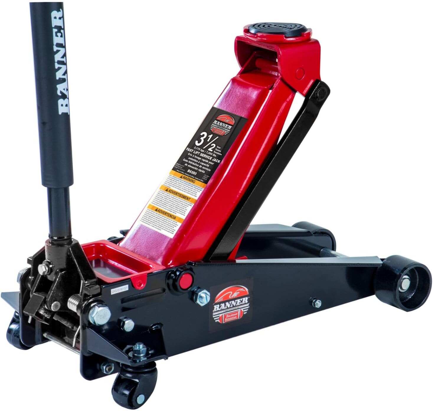 Black/Red Fast Lift Service Jack - 3.5 Ton Capacity, 28 1/2