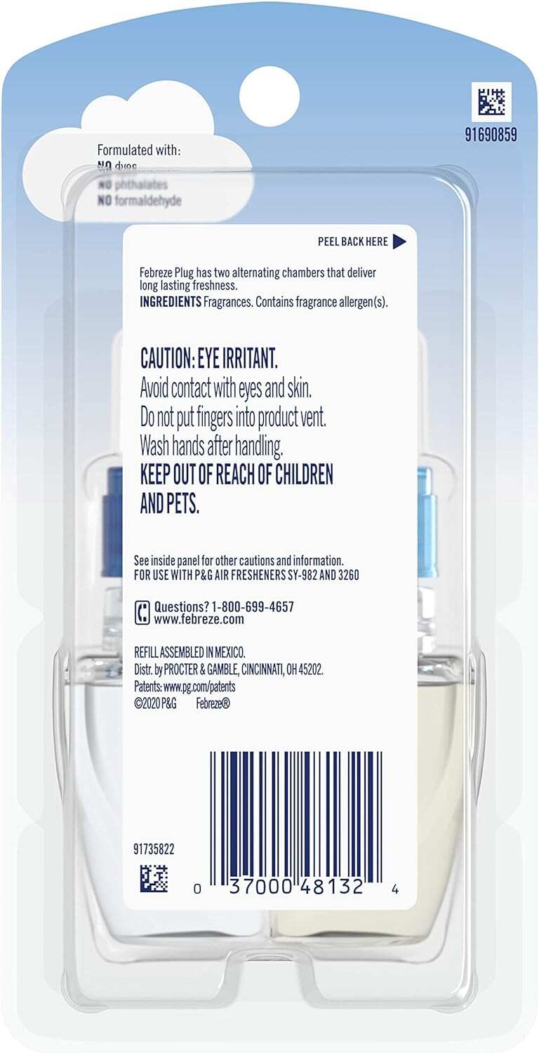 Febreze Odor-Fighting Fade Defy PLUG Air Freshener, Mountain, Ocean, Amber, (3) .87 fl. oz. Oil Refills