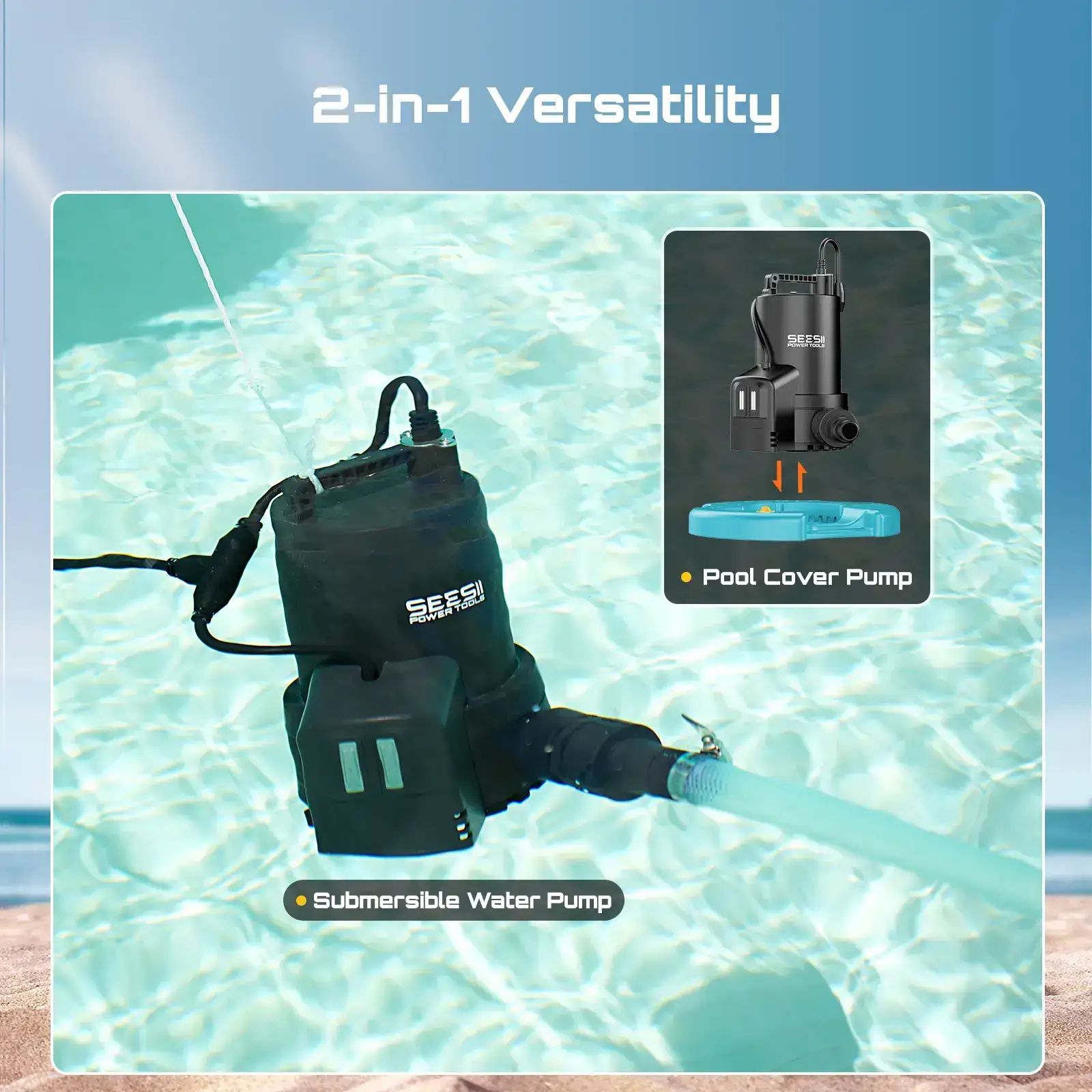 1/3HP Pool Cover Pump Automatic On/Off 3035GPH Submersible Water Pump with Filter Net 25ft Cord Check Valve for Swimming Pool Hot Tubs Pond#SummerVibes