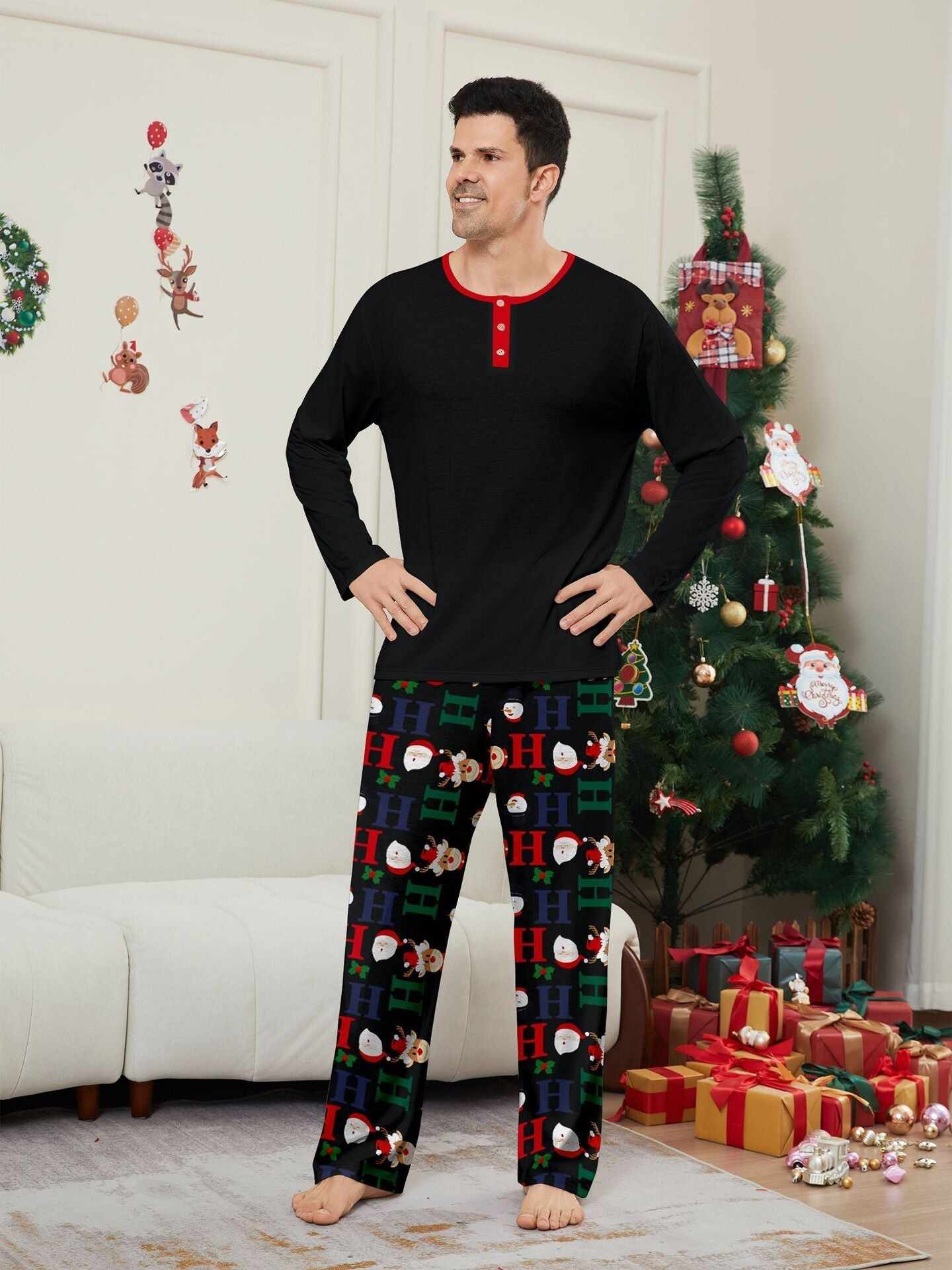 Christmas Deer & Santa Family Matching Pajama Set