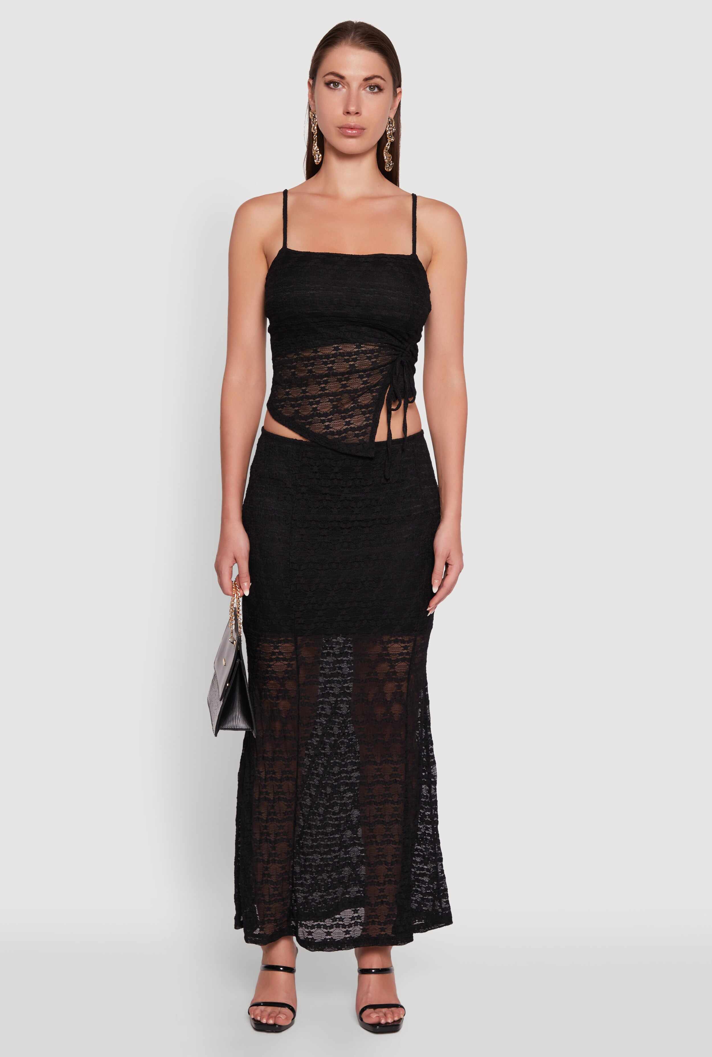 Iris Floral Lace Asymmetrical Drawstring Side Cropped Cami