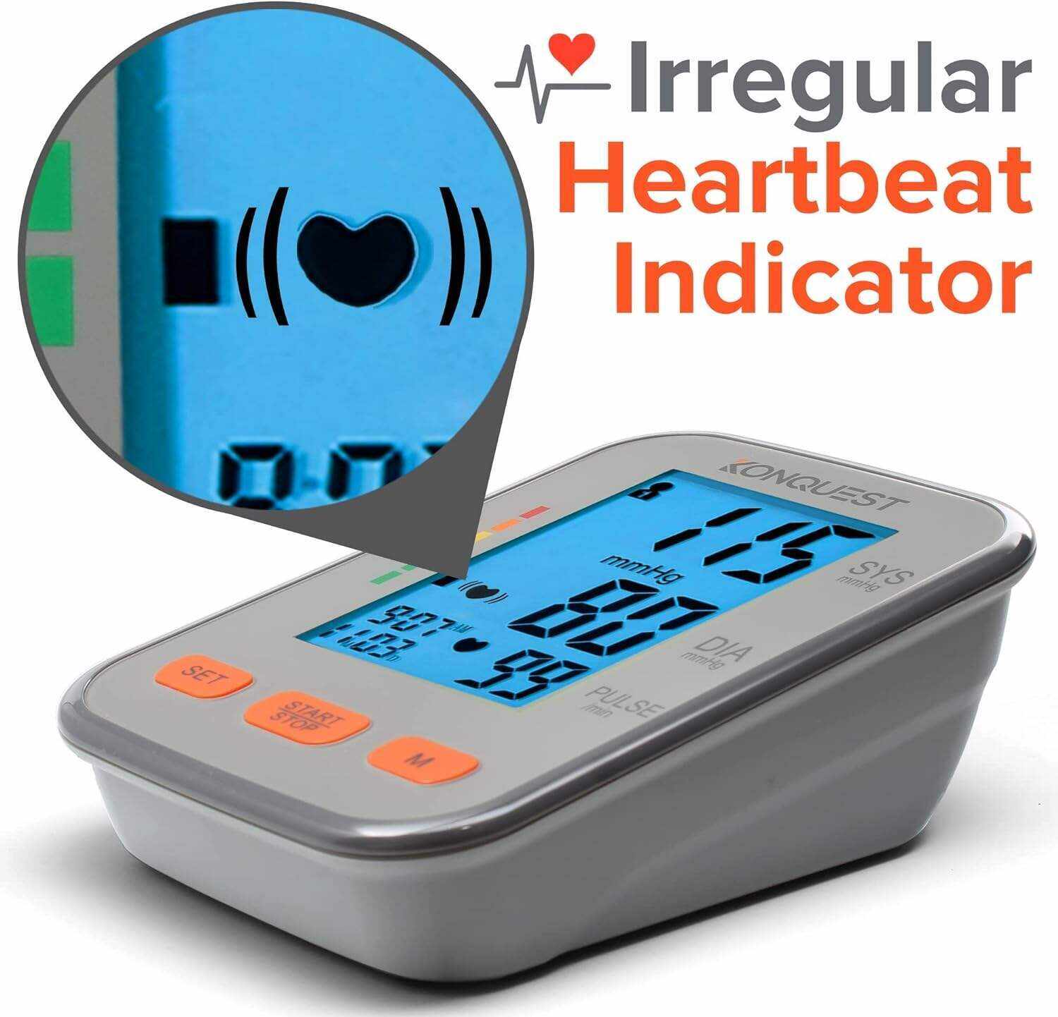 Konquest KBP-2704A Automatic Upper Arm Blood Pressure Monitor - 8 1⁄2 ” to 16 1⁄2 ” Cuff - Large Backlit Display - Irregular Heartbeat Detector - Tensiometro Digital - Home Use BP Machine