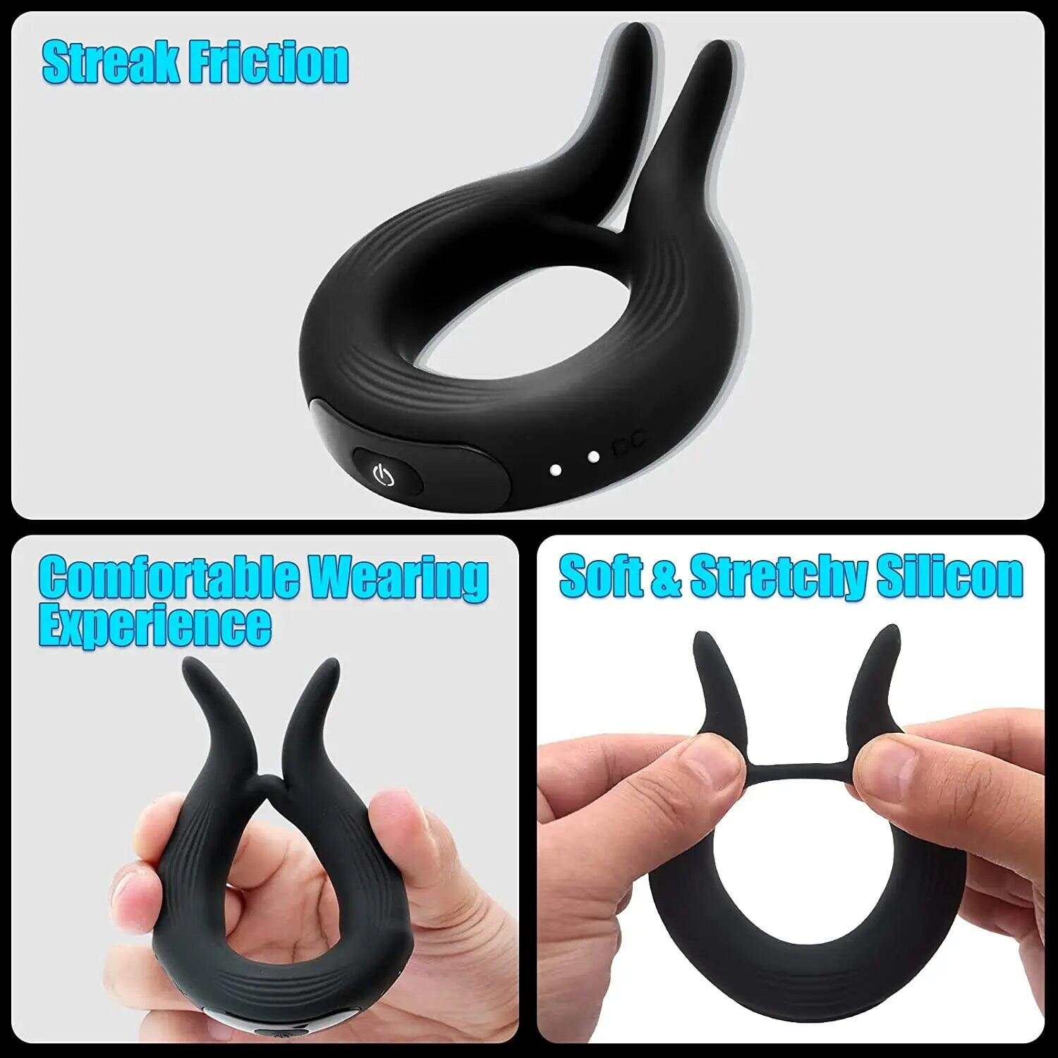Silicone Penis Ring Vibrator – 10 Modes for Clitoral & Testicle Stimulation