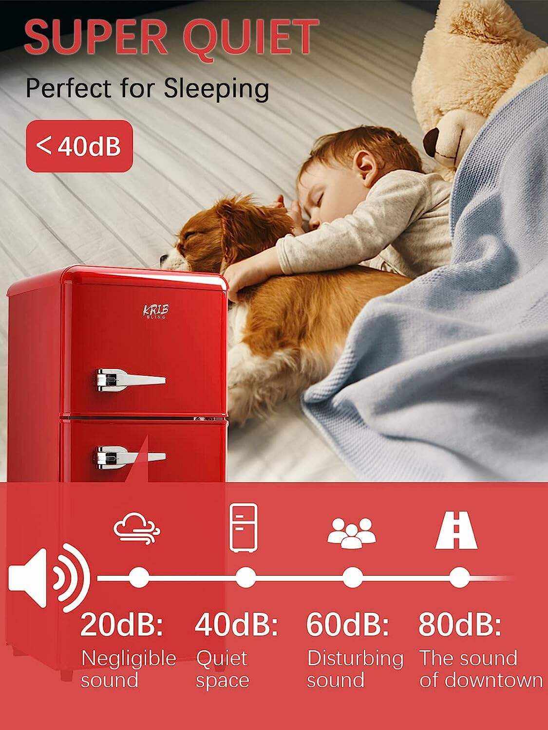 KRIB BLING Mini Fridge with Freezer on Top, 3.5 Cu.Ft Compact Refrigerator with 7 Levels Adjustable Thermostat, Small Fridge for Dorm, Office, RV Camping, Silver