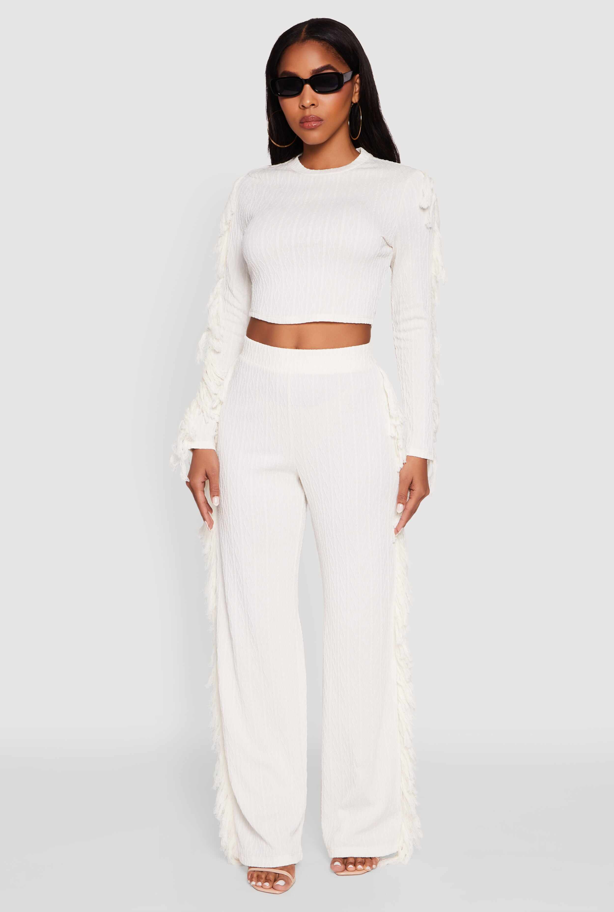 Pull On Fringe Side Straight Leg Pants