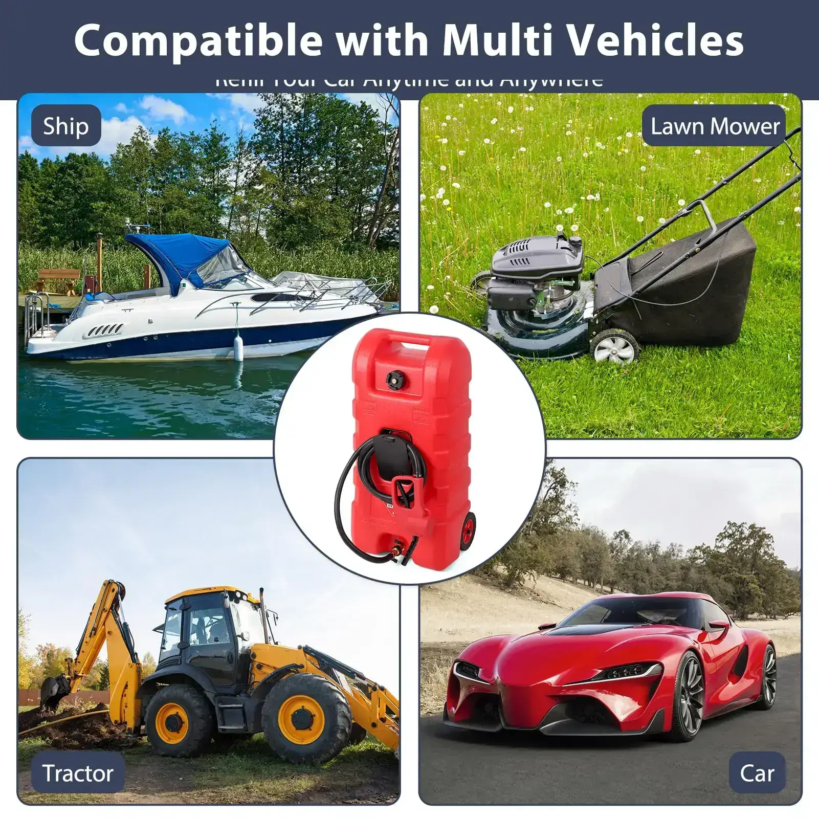 15 Gallon Portable Fuel Caddy with LE Pump & 10ft Hose for Gasoline Diesel Storage on Wheels for Cars Lawn Mowers ATVs Boats Red Yellow Gray Options - Convenience