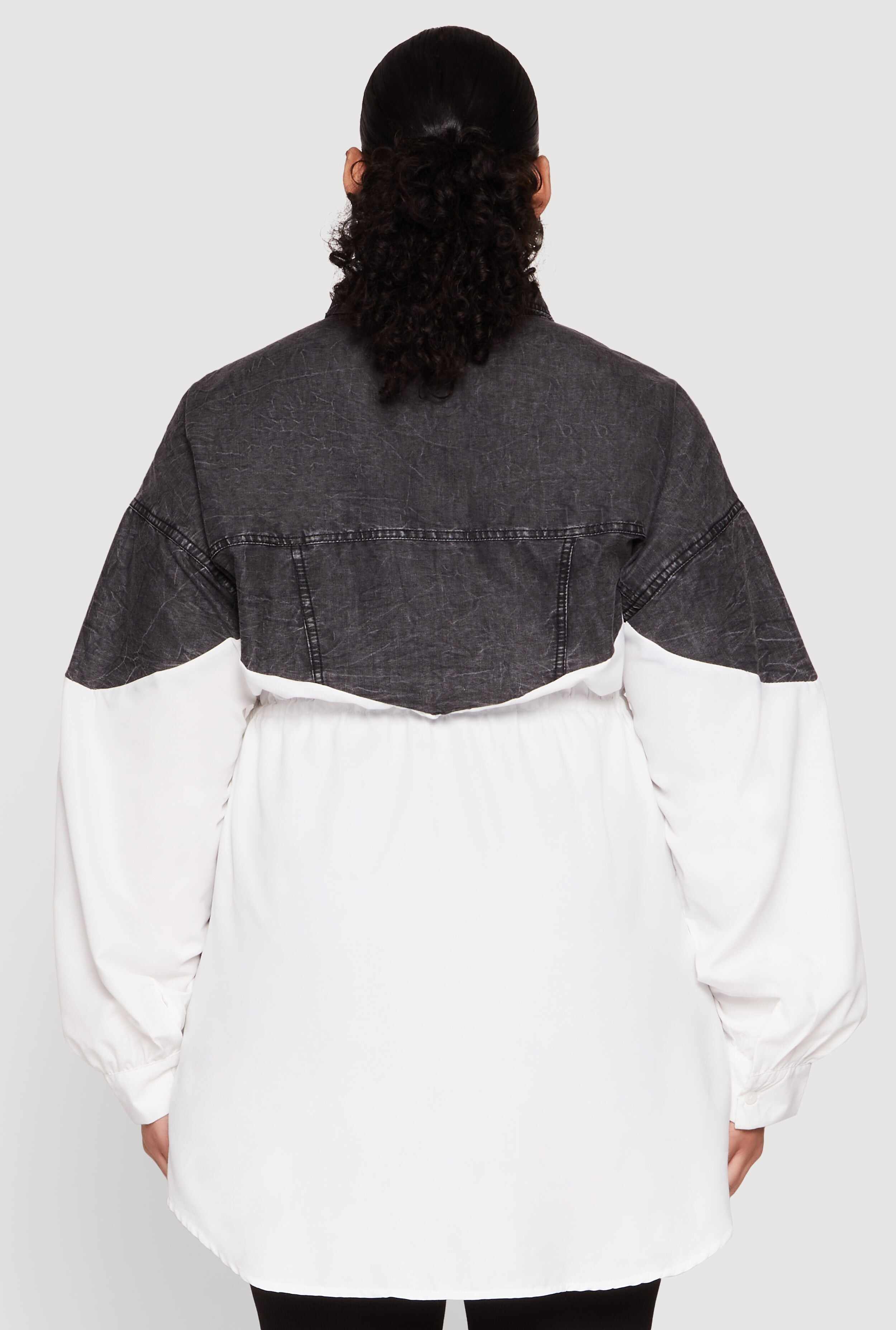 Plus Size Denim Detail Distressed Tunic Shirt
