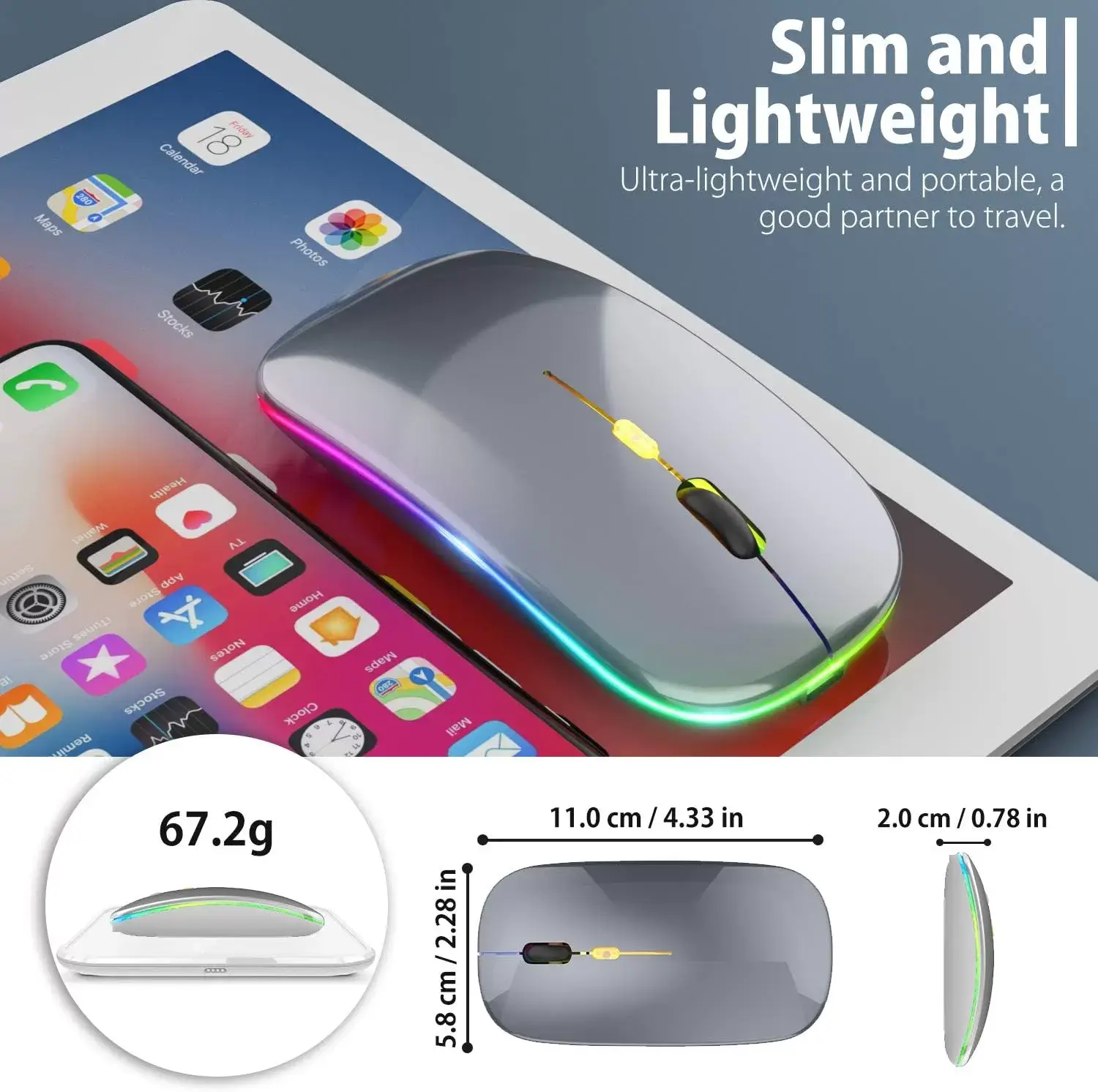 [Upgrade] LED Wireless Mouse, Slim Silent Mouse 2.4G Portable Mobile Optical Office Mouse with USB & Type-c Receiver, 3 Adjustable DPI Levels for Notebook, PC, Laptop, Computer, MacBook (Pink)