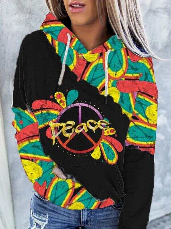 Retro Peace Love Art Casual Hoodie Sweatshirt