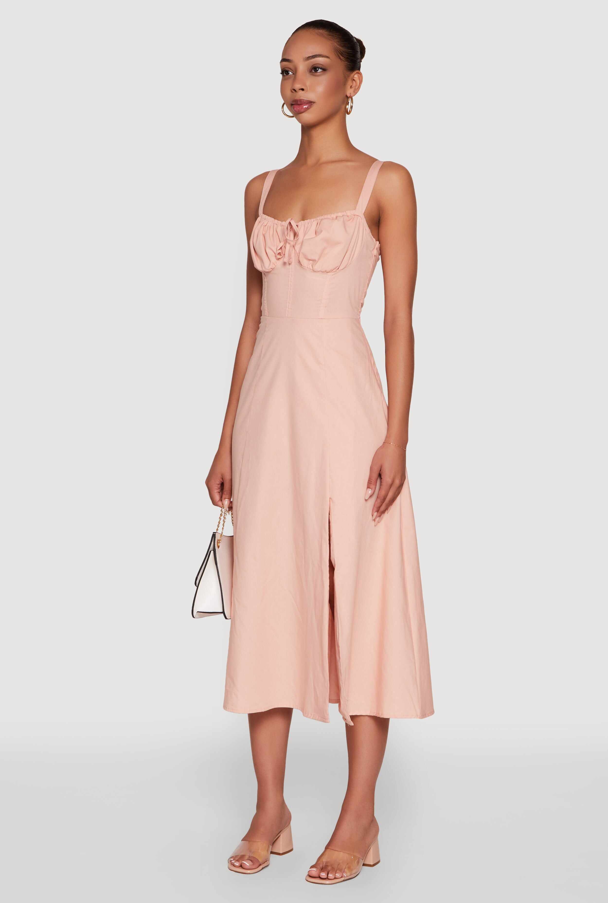Haute Monde Sleeveless Lace Up Corset Dress with Side Slit
