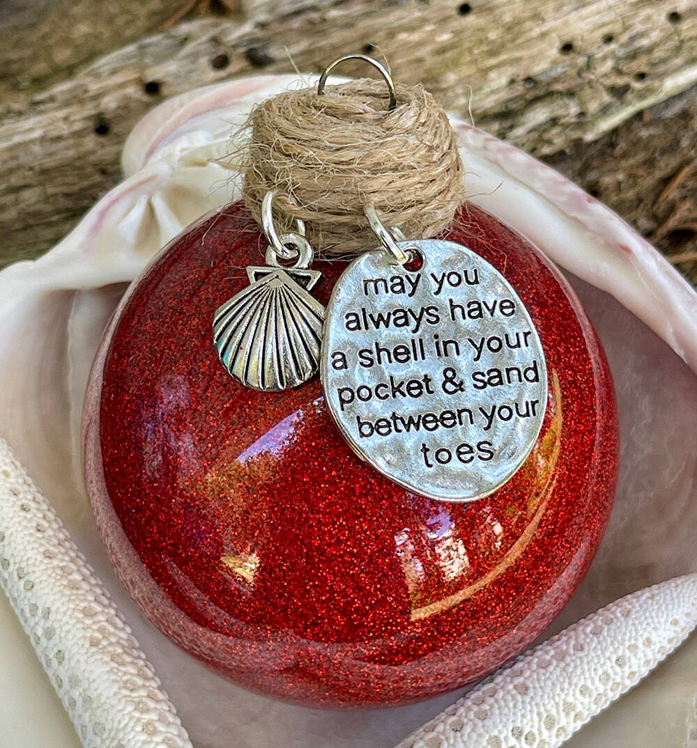 Beach Glittered Glass Ornament