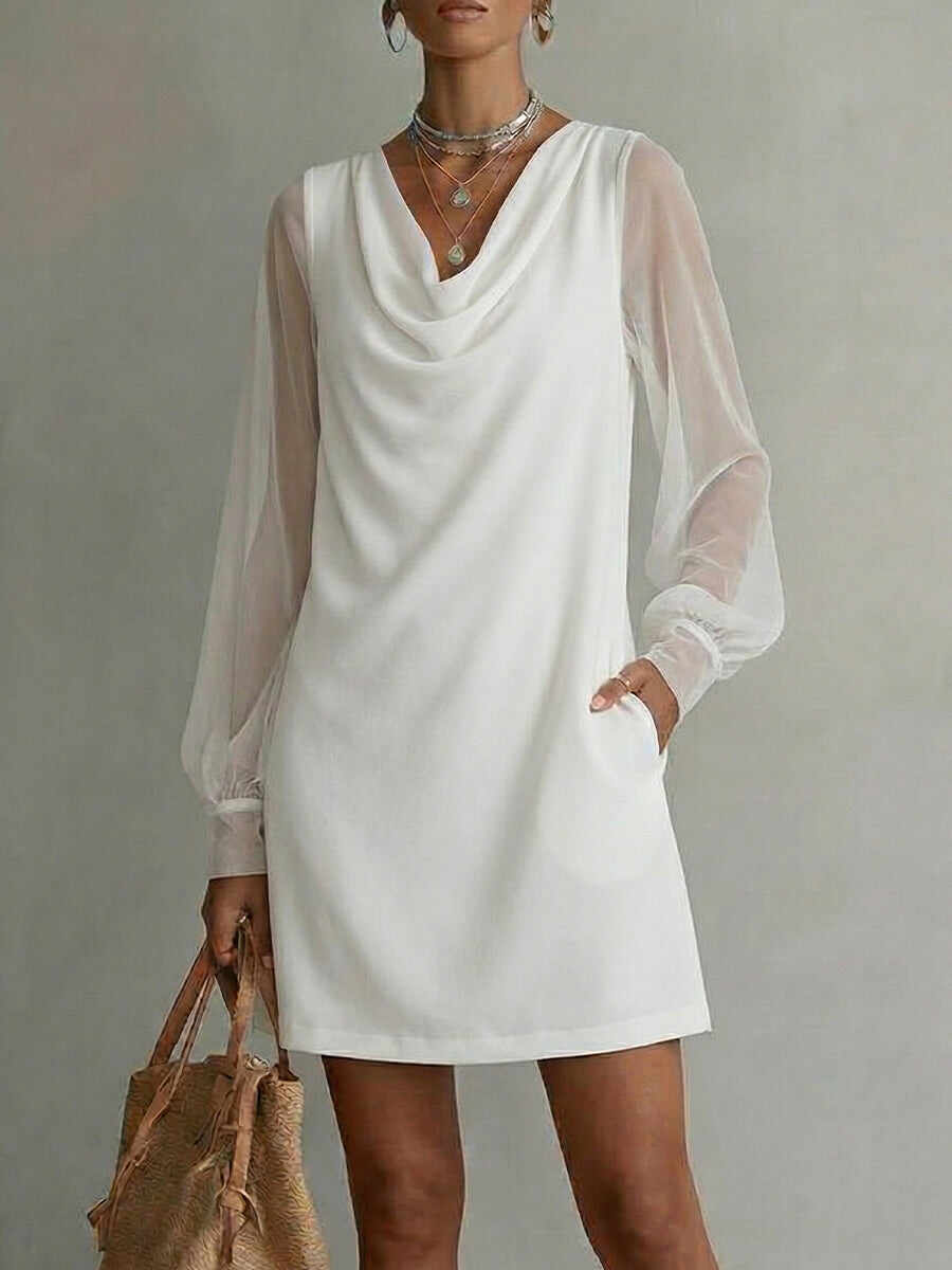 Women's Chiffon Cowl-neck Long-sleeve Dress