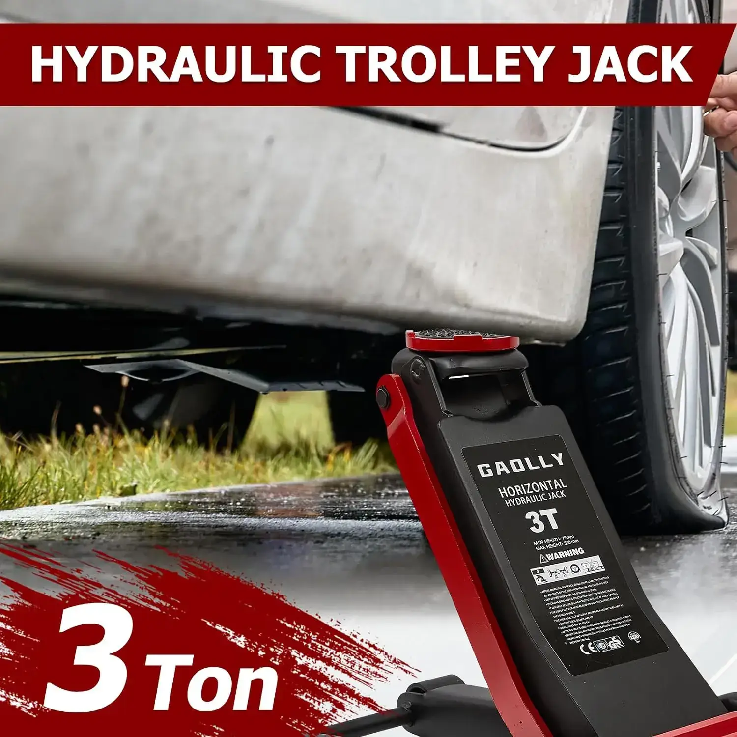 3 Ton Low Profile, Heavy-Duty Steel Racing Floor Jack with Dual Pistons Quick Lift Pump, with Lug Wrench Lifting Range 3.35\