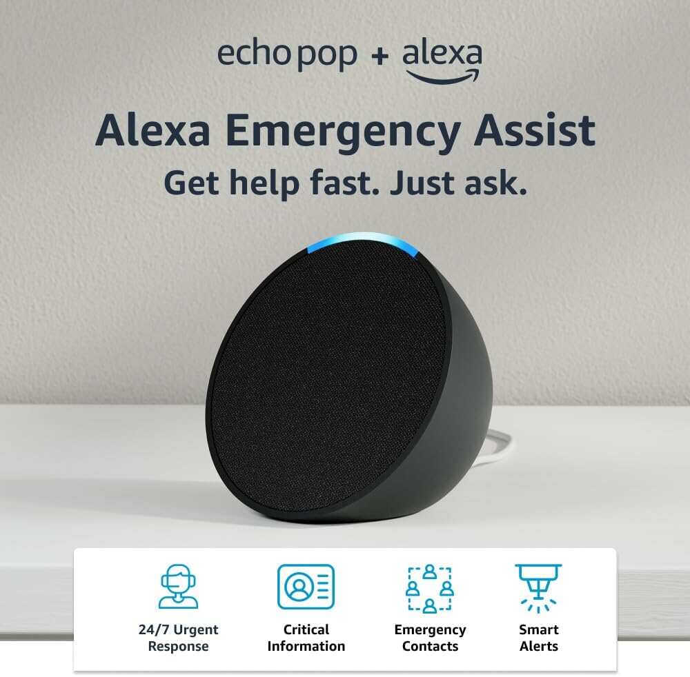 Amazon Echo Pop | Full sound compact smart speaker with Alexa | Charcoal