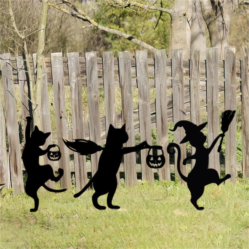 Halloween Cat Metal Yard Stake - Adorable Cat Sign