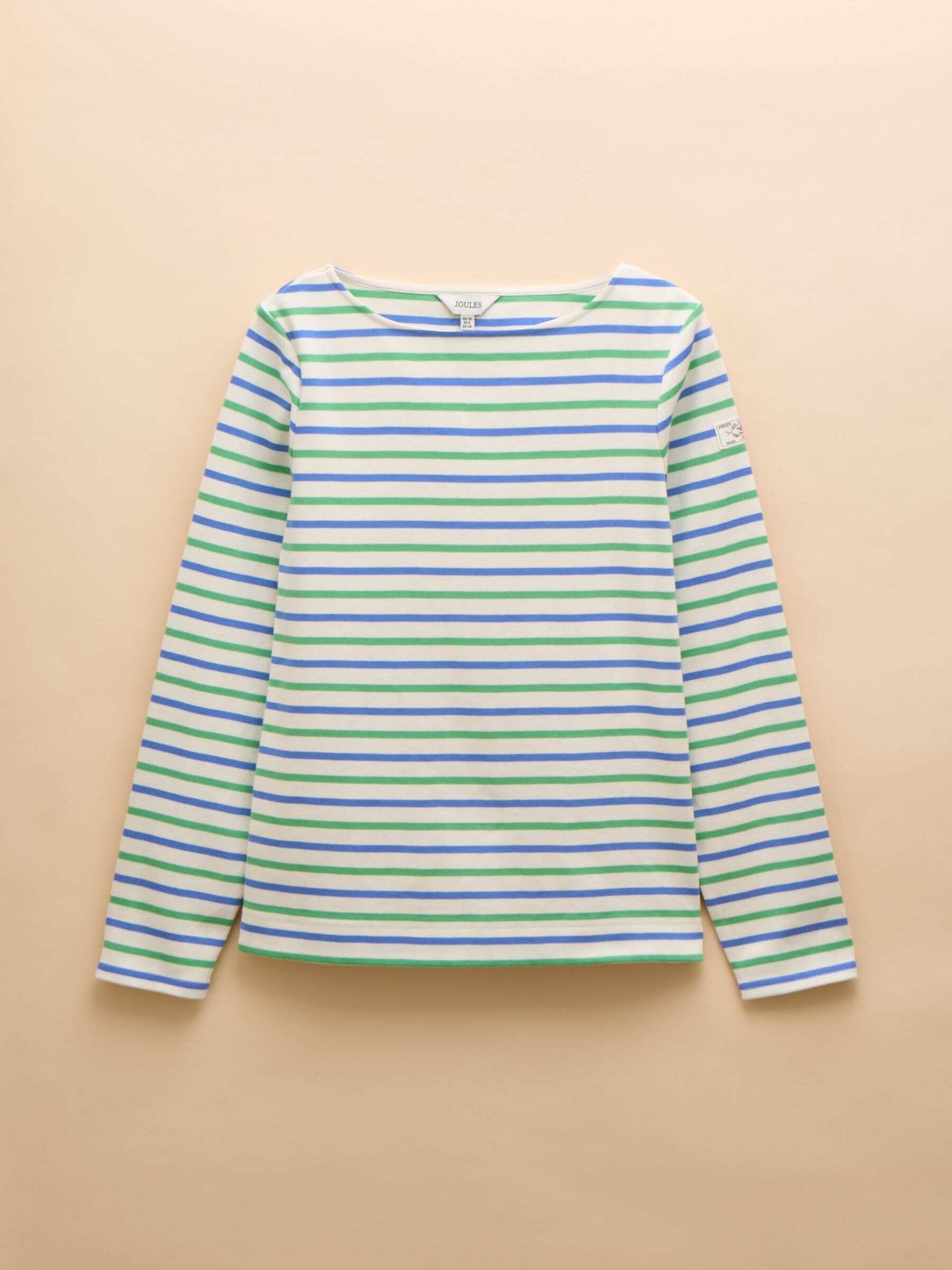 Harbour Green Blue Striped Boat Neck 100% Cotton Breton Top