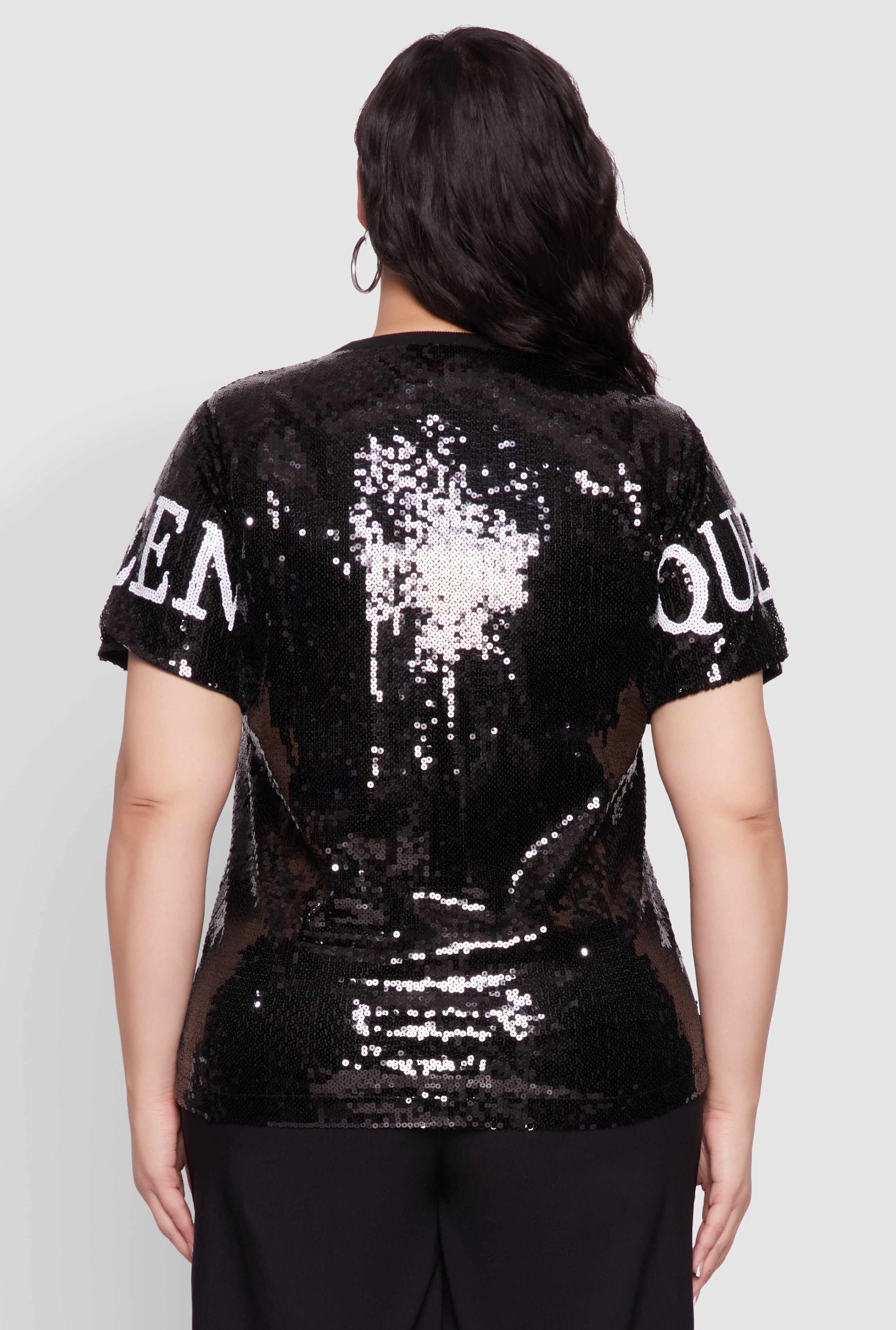 Plus Size Sequin Fashion Queen Graphic Top