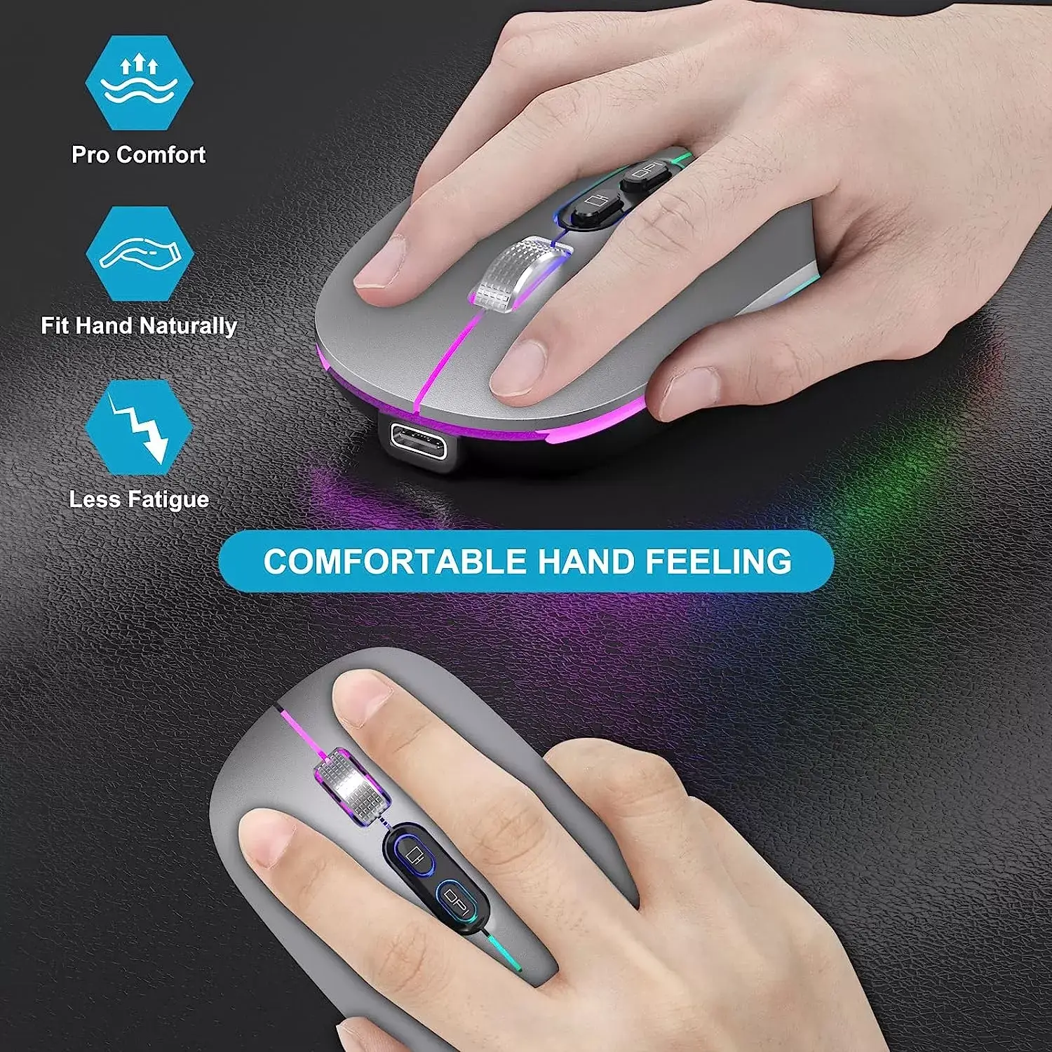 [Upgrade] LED Wireless Mouse, Slim Silent Mouse 2.4G Portable Mobile Optical Office Mouse with USB & Type-c Receiver, 3 Adjustable DPI Levels for Notebook, PC, Laptop, Computer, MacBook (Pink)