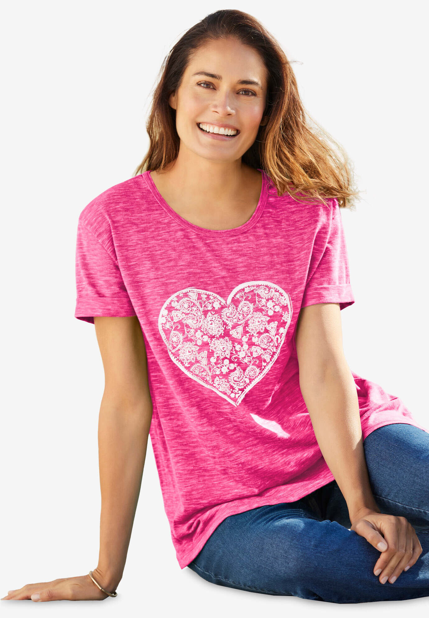 Marled Cuffed-Sleeve Tee