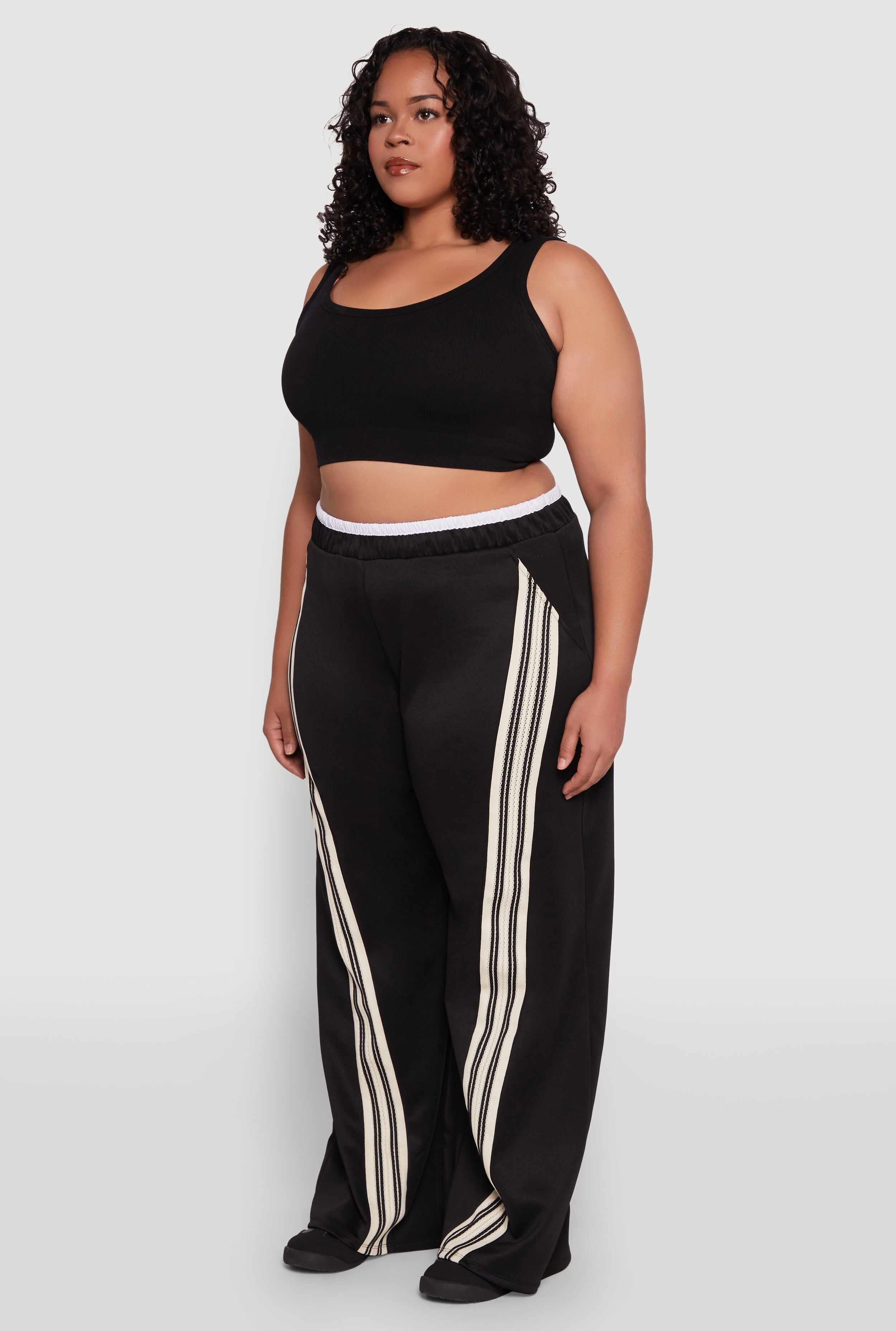 Plus Size Contrast Waistband Stripe Detail Pants