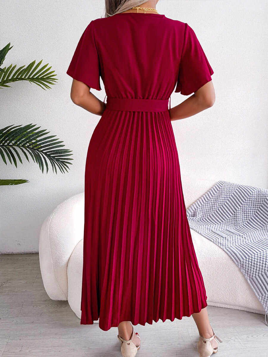 🔥Summer Arrivals🌟Women's Casual Cross V-neck Ruffled Pleated Dress