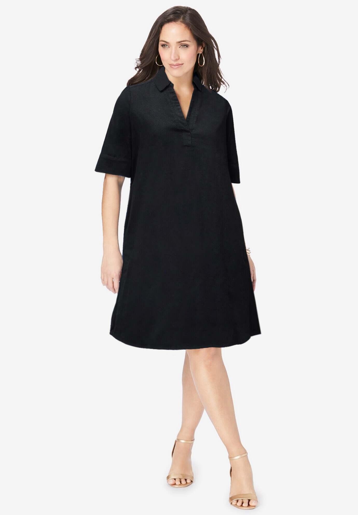 Cuff Sleeve Denim Shirtdress