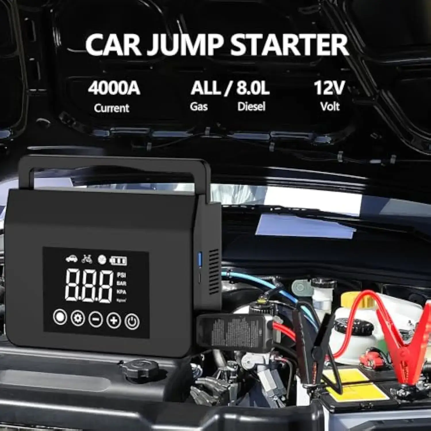 4000A Automotive Car Jump Starter with 150PSI Air Pump, 15000mAh Power Bank - 4-in-1 Vehicle Truck Emergency Tools and Gadgets Car Interior