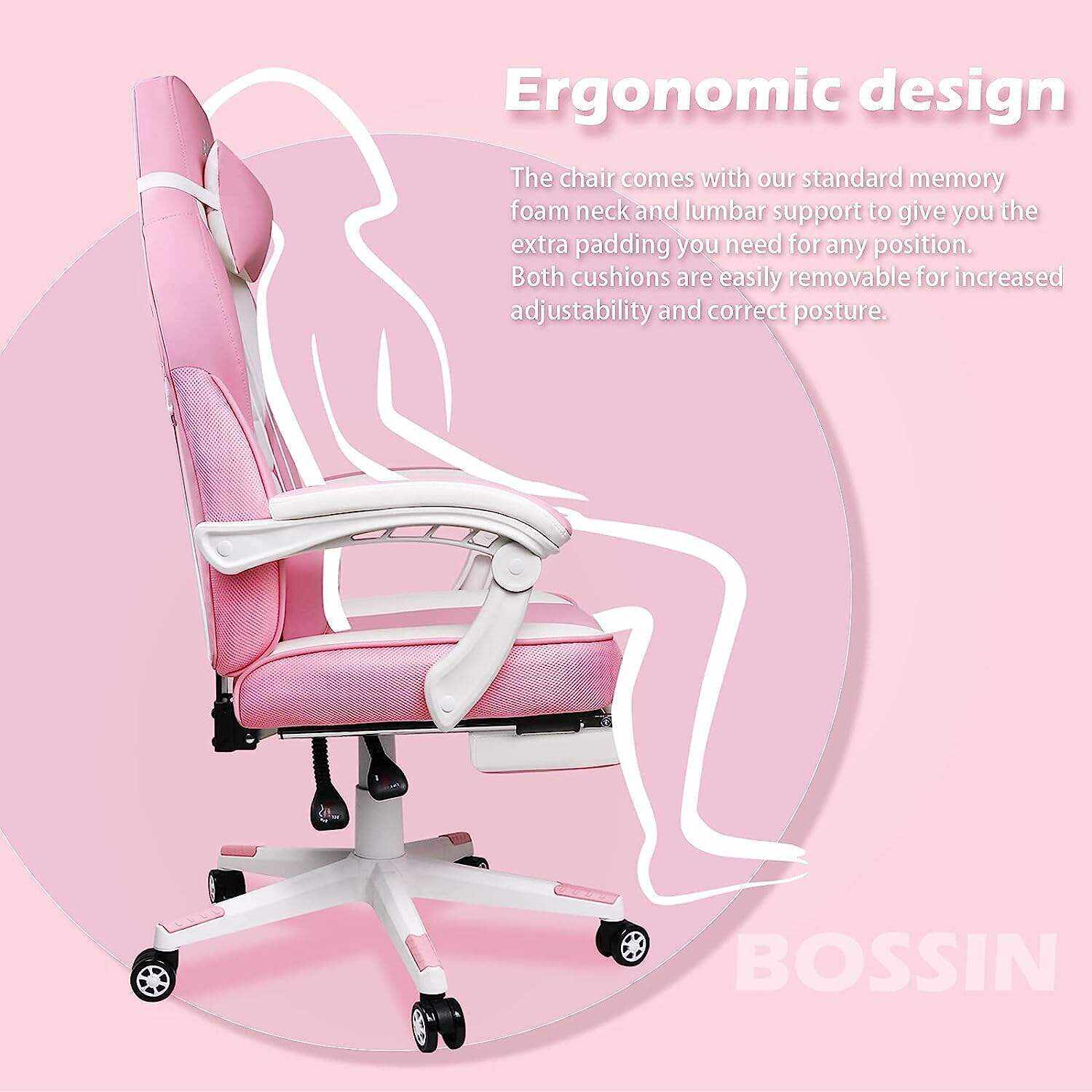 LEMBERI Video Game Chairs with footrest,Gamer Chair for Adults,Big and Tall Gaming Chair 400lb Capacity,Gaming Chairs for Teens,Racing Style Gaming Computer Chair with Headrest and Lumbar Support
