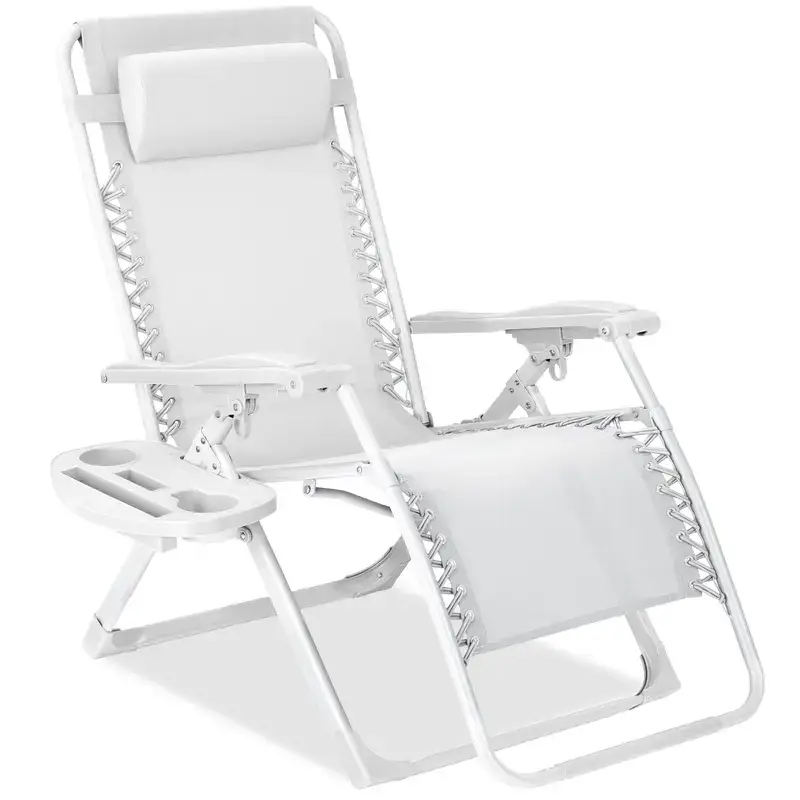 Monochromatic Zero Gravity Chair, Folding Patio Recliner w/Side Tray, Headrest