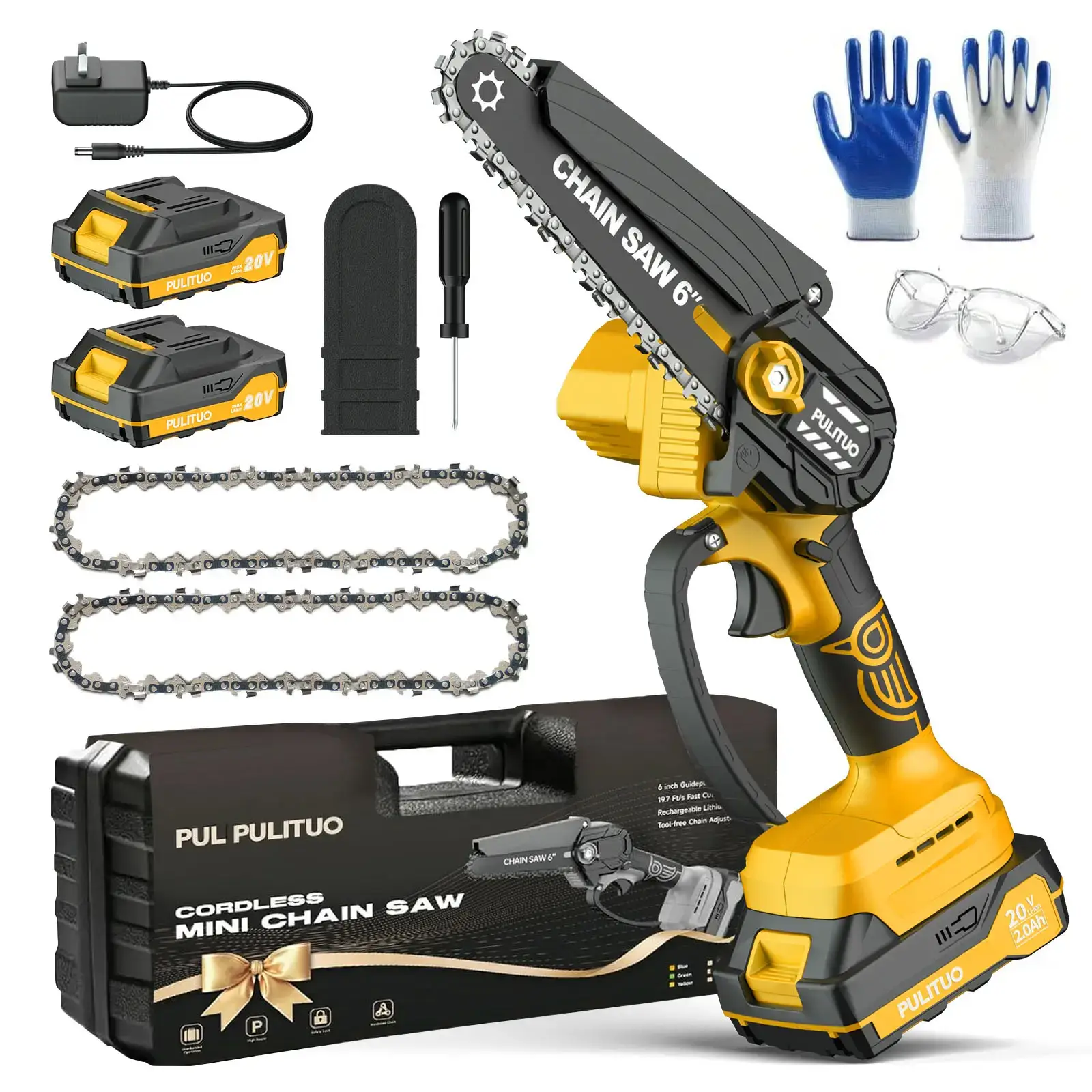 Mini Chainsaw Cordless 6 Inch Battery Powered 880W Motor 4020 RPM for Wood Cutting Tree Trimming Yard Work Garden Tools Gift for Men Dad Husband