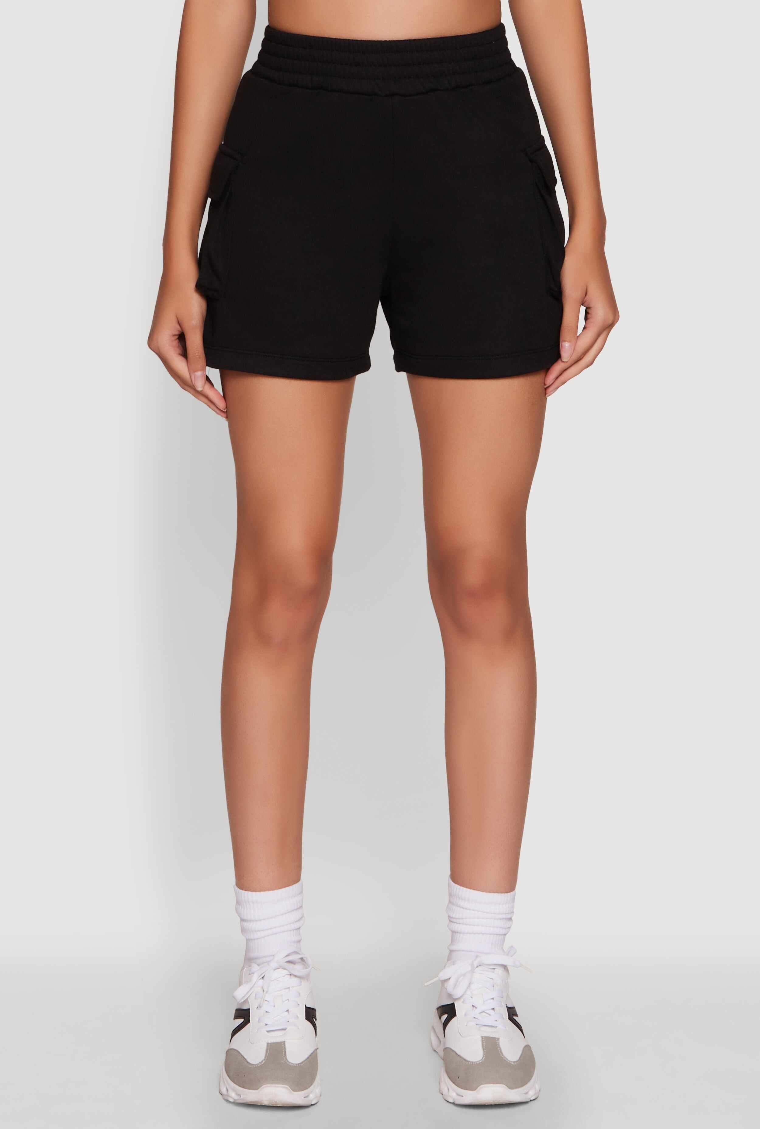 Trendy High Waisted Fleece Cargo Shorts