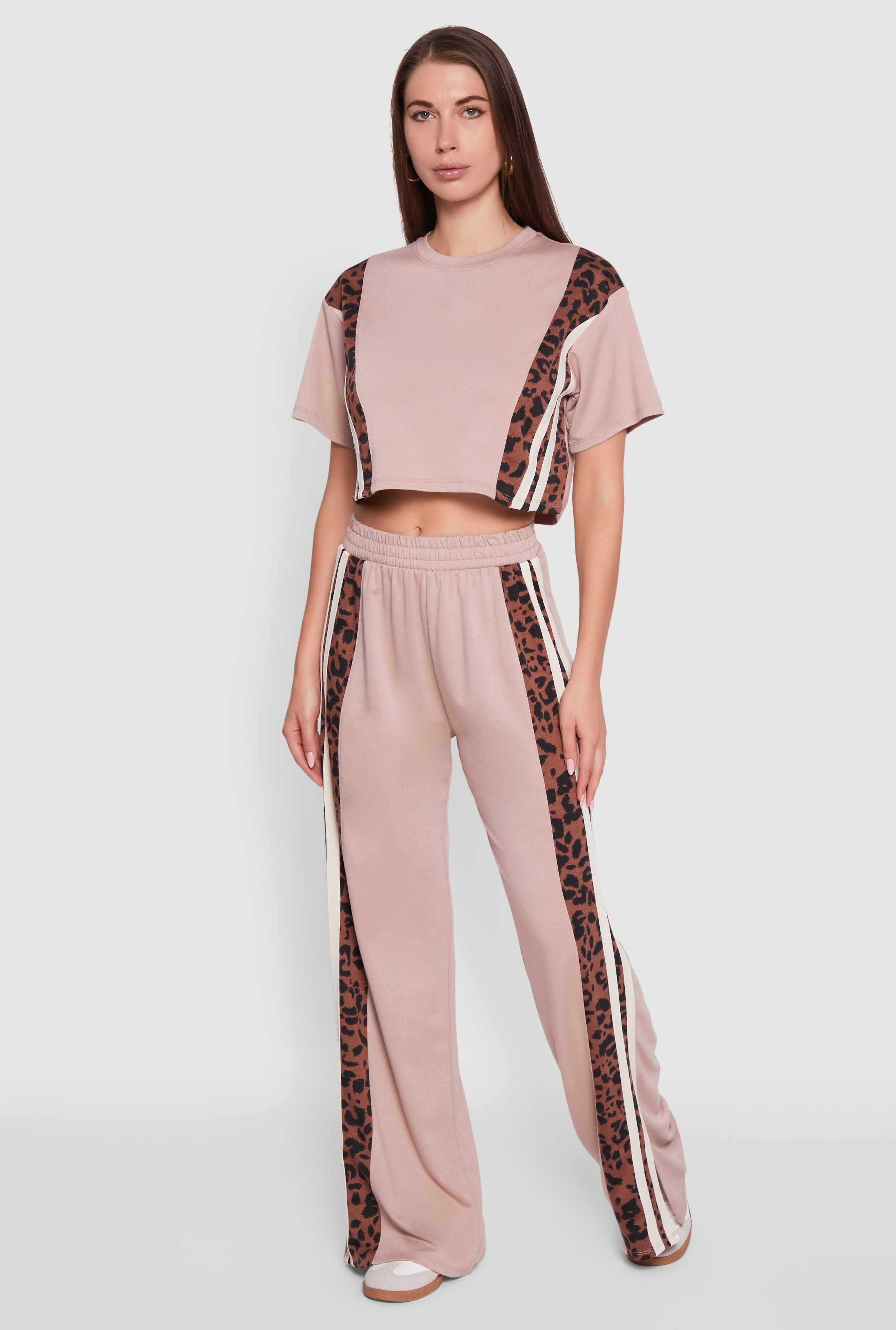 Animal Print Varsity Stripe Side Crop Top