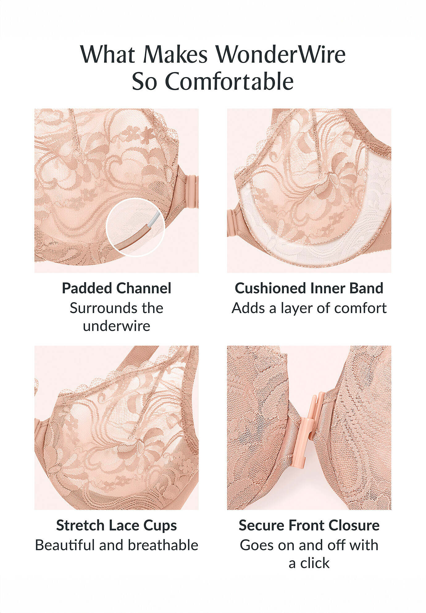 Glamorise® Wonderwire® Stretch Lace Front-Close Underwire Bra