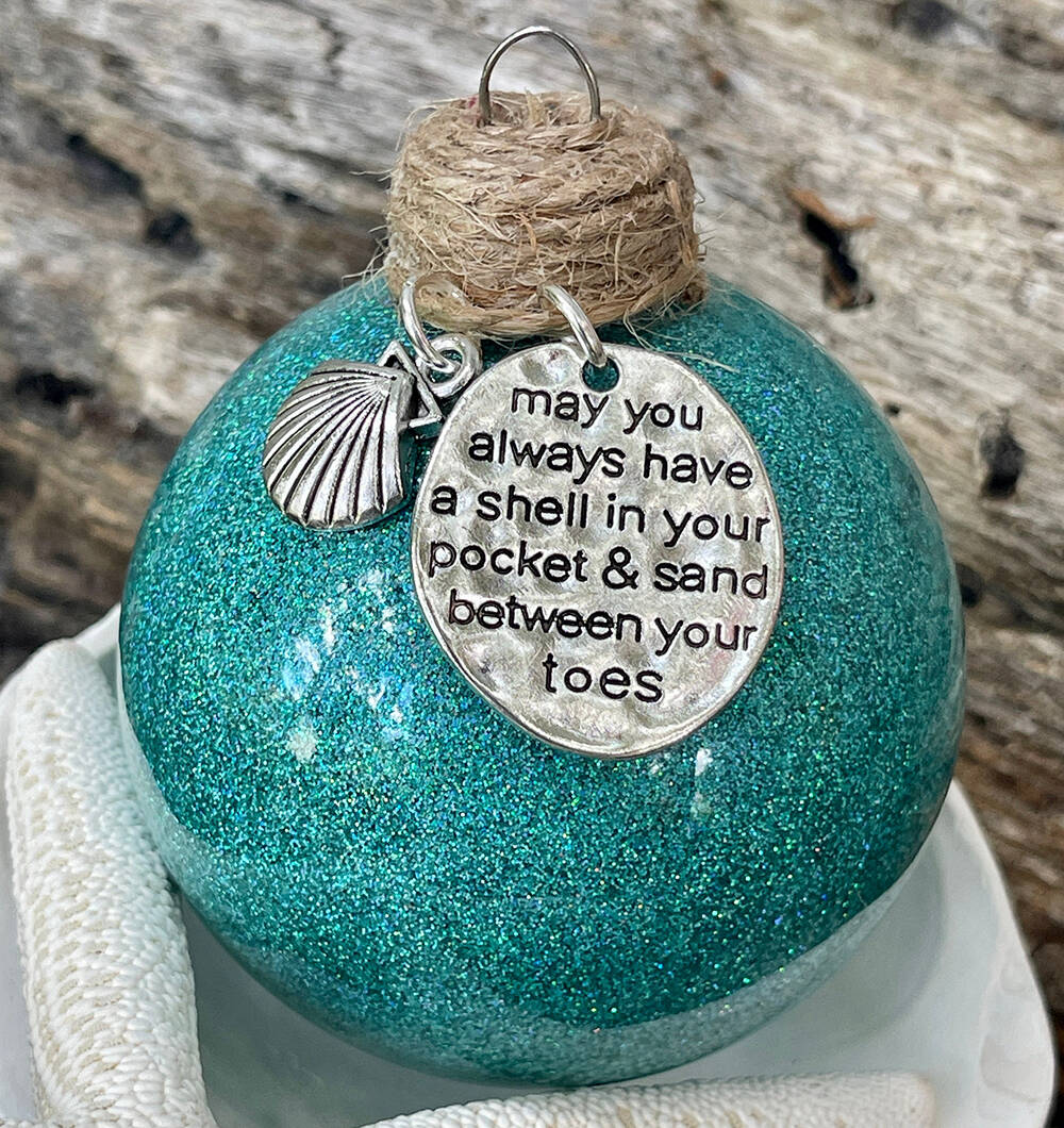 Beach Glittered Glass Ornament