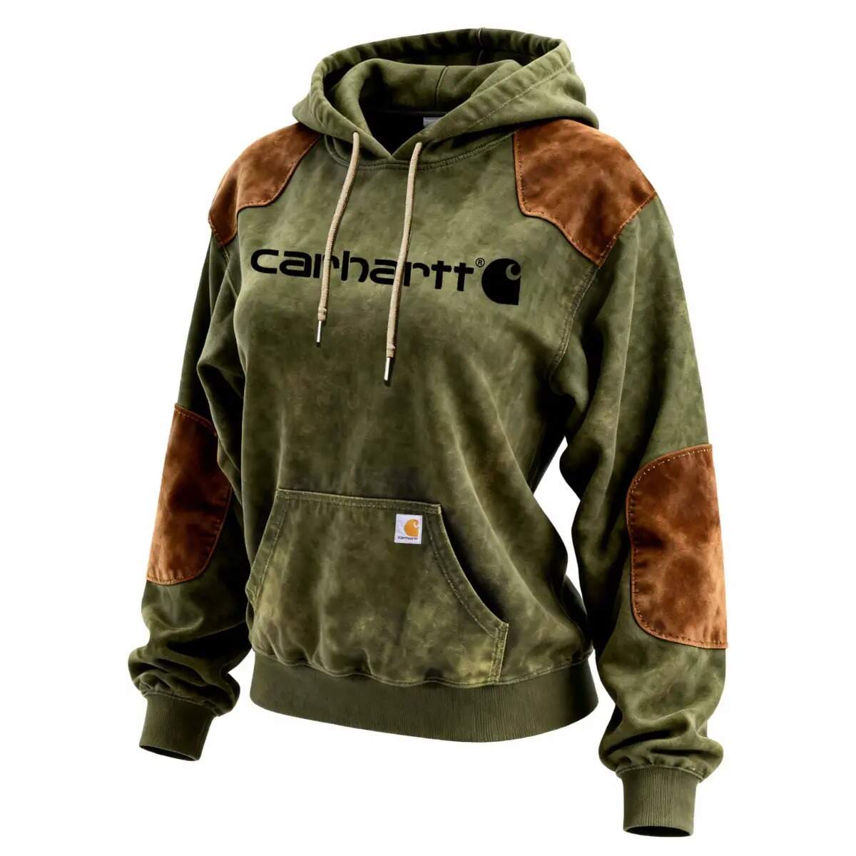 Women's Vintage Olive Green And Brown Suede Pocket Hoodie And Sweatpants Jogger Set
