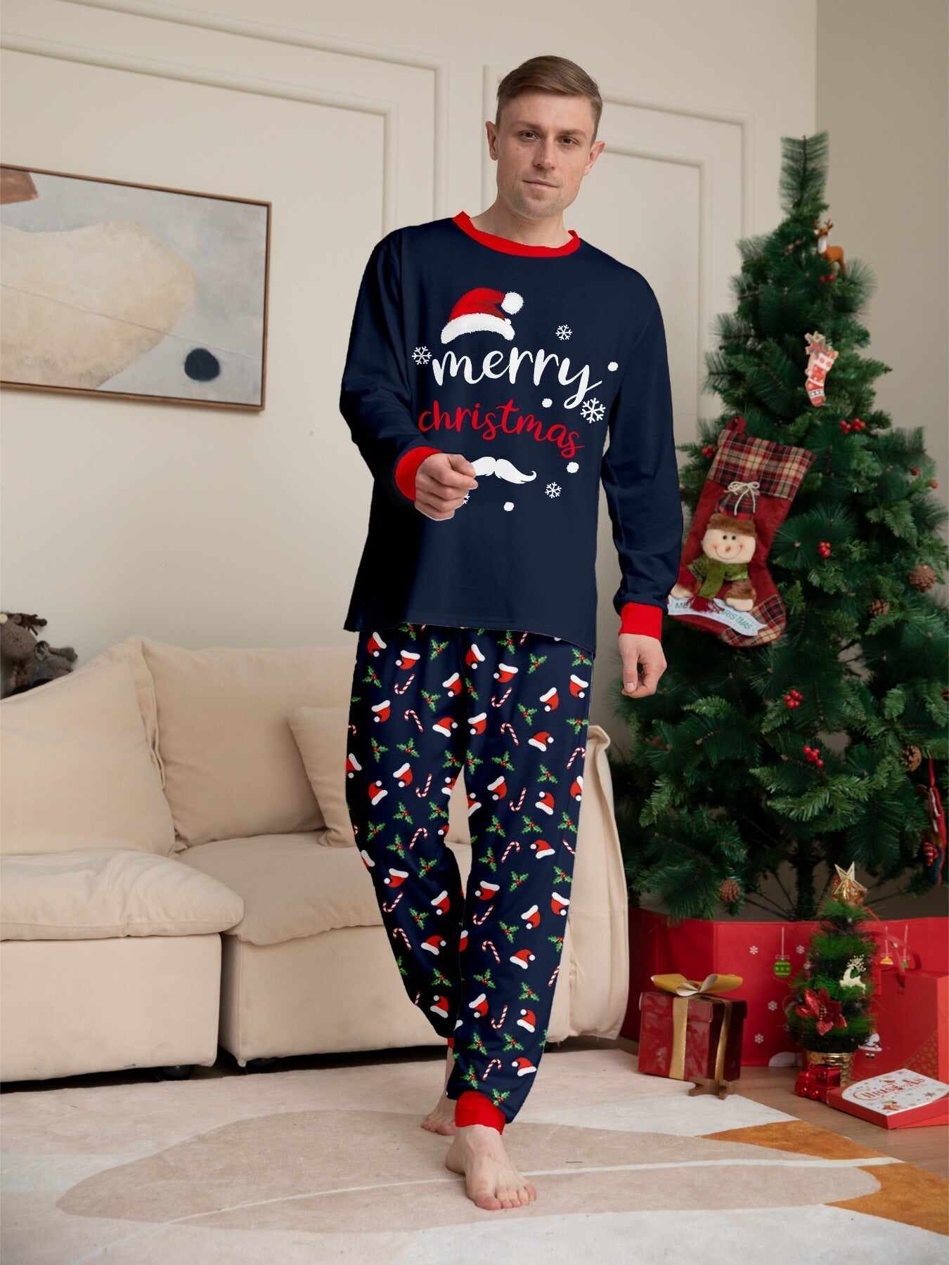 Family Parent-Child Santa Hat White Beard Pajamas Set