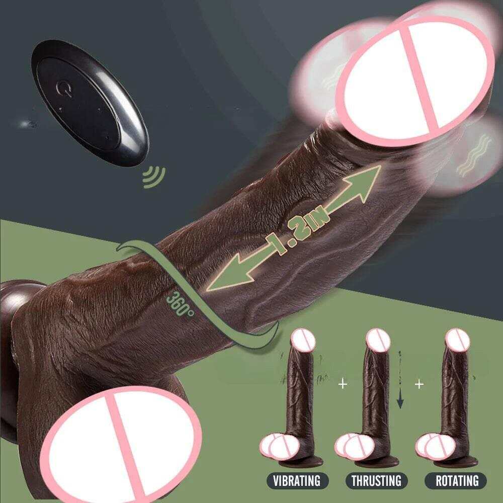 Black coffee colored simulated penis wireless telescopic rotating vibration adult and female sexual products