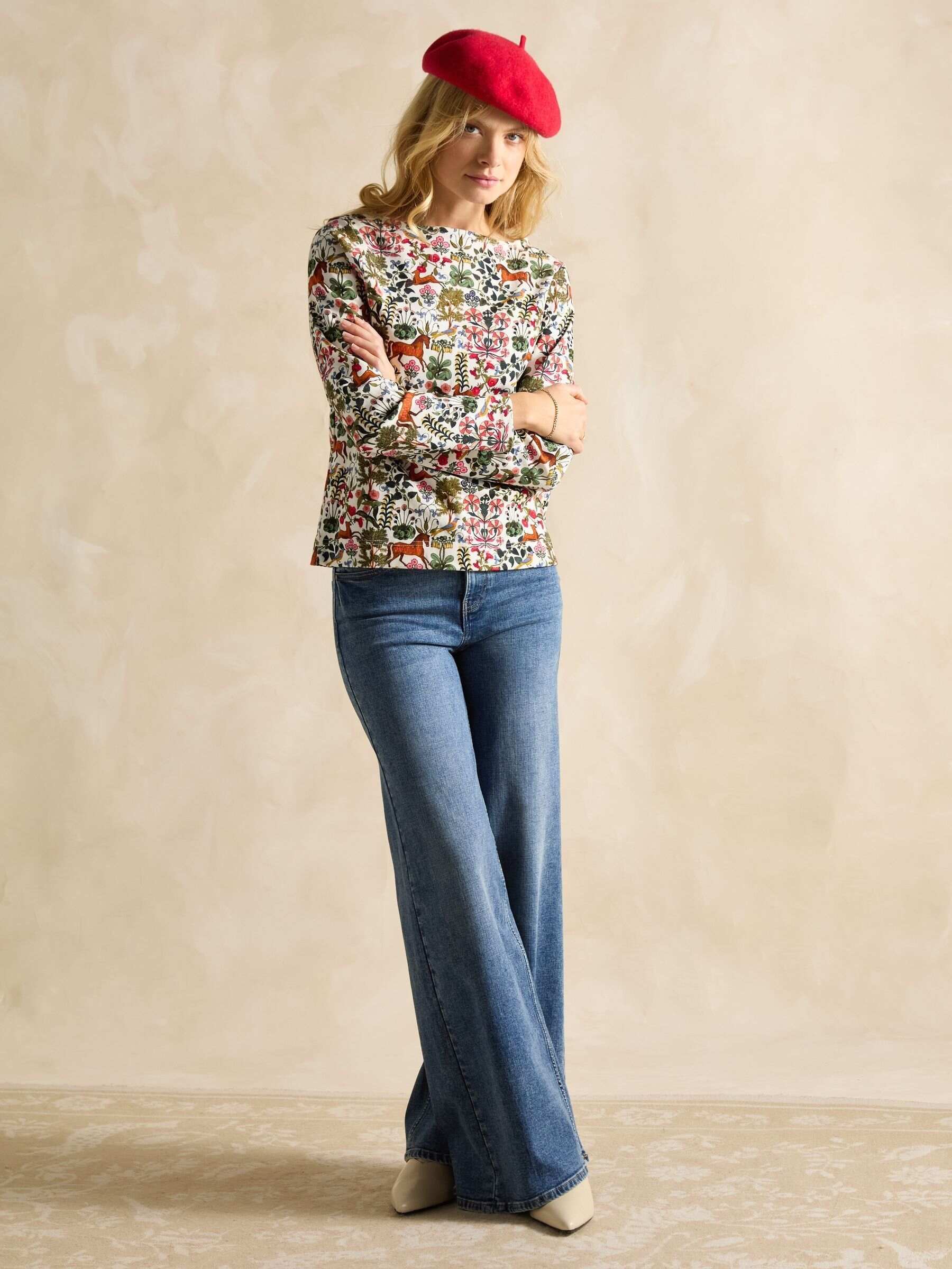 Harbour Green Forest Print Boat Neck Printed Top