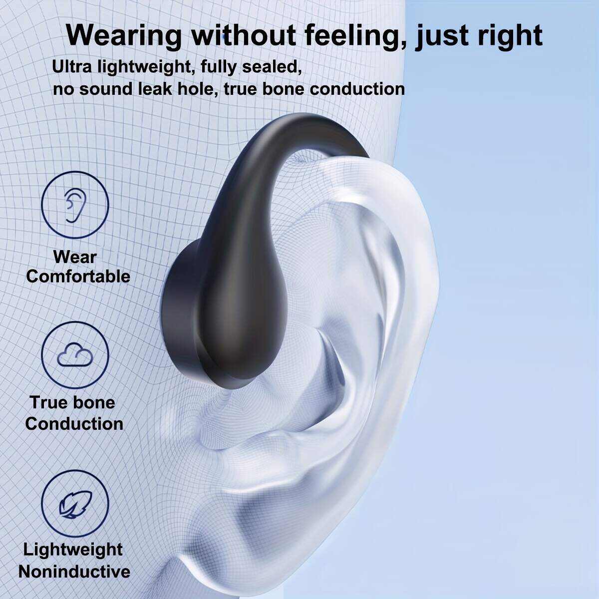 2025 New Upgraded Bone Conduction Earphones True Wireless Open Type Earphones Dual Ear Bone Sensing Sports Earphones Waterproof Sweat Resistant Tape Microphone Induction Conduction Earphones For Running, Cycling, Exercise, Gym Driving Black